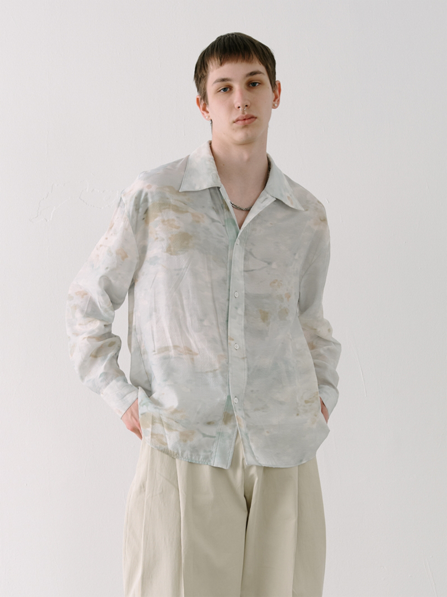GRAINMUSTARD Washed Tie-Dye Draped Shirt, premium urban and streetwear designers apparel on PROJECTISR.com, GRAINMUSTARD