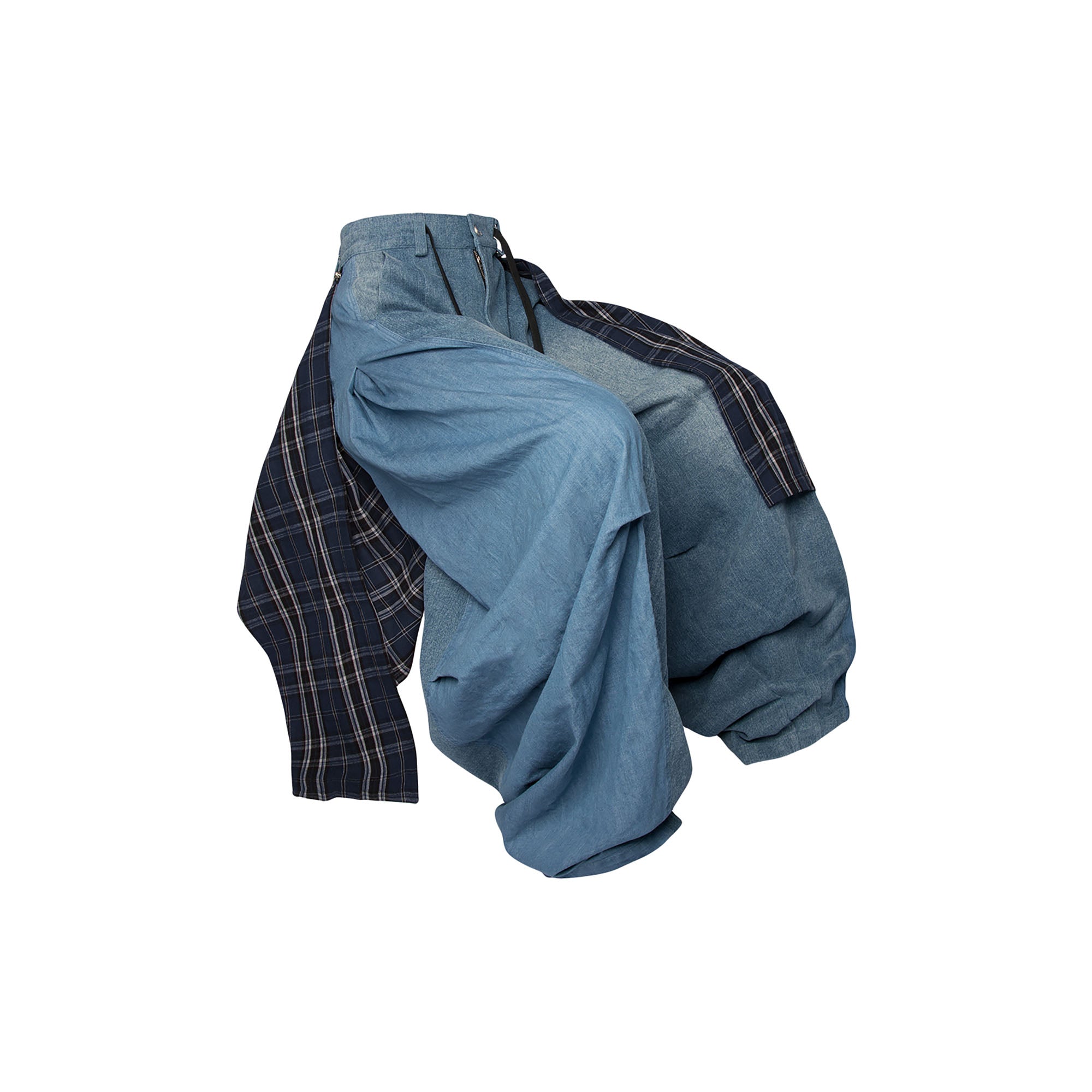RELABEL Detachable Plaid Back Flap Oversized Jeans
