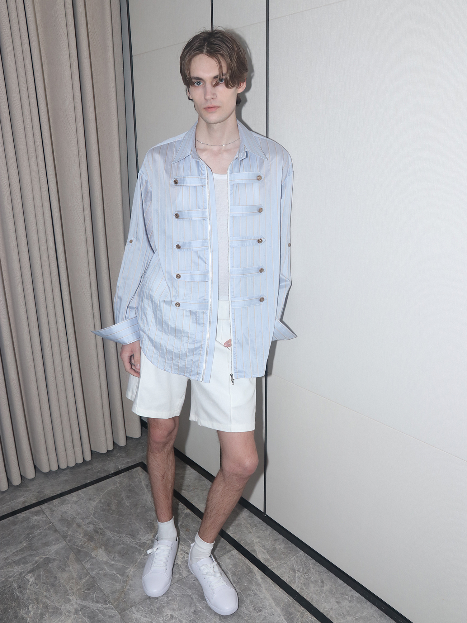 ASSEEN Metallic Thread Coin Button Shirt