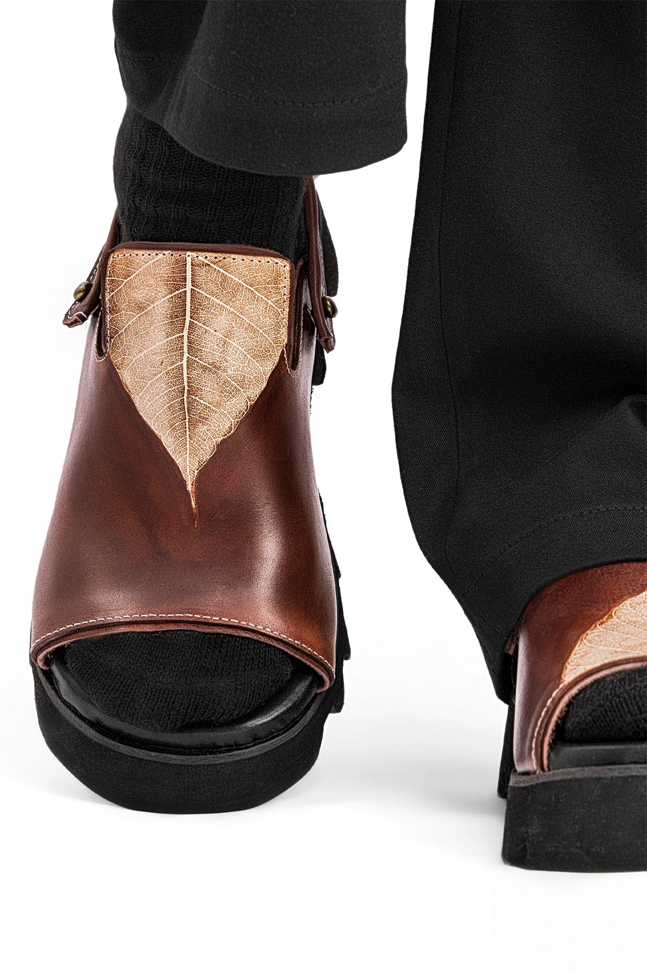REWRITE Leaf Cowhide Sandals Brown, premium urban and streetwear designers apparel on PROJECTISR.com, REWRITE