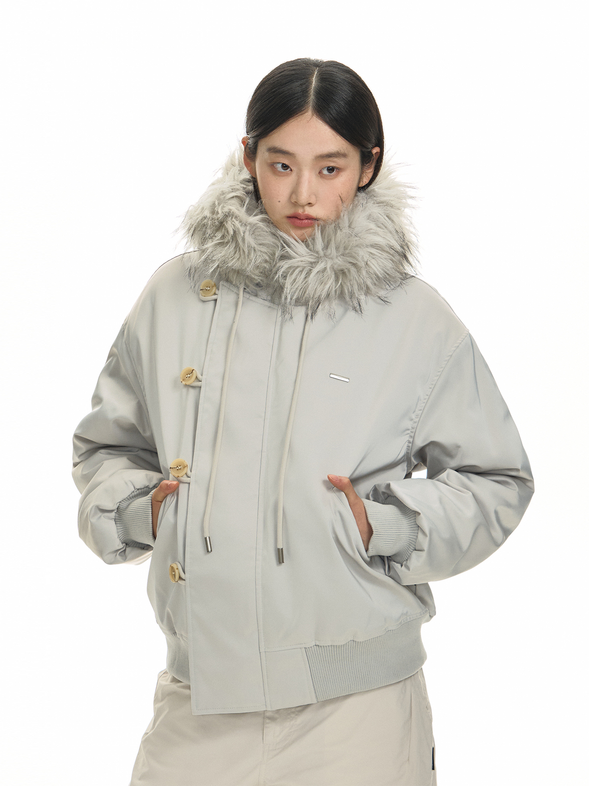 TGNS Detachable Fur-Collar Hooded Padded Parka
