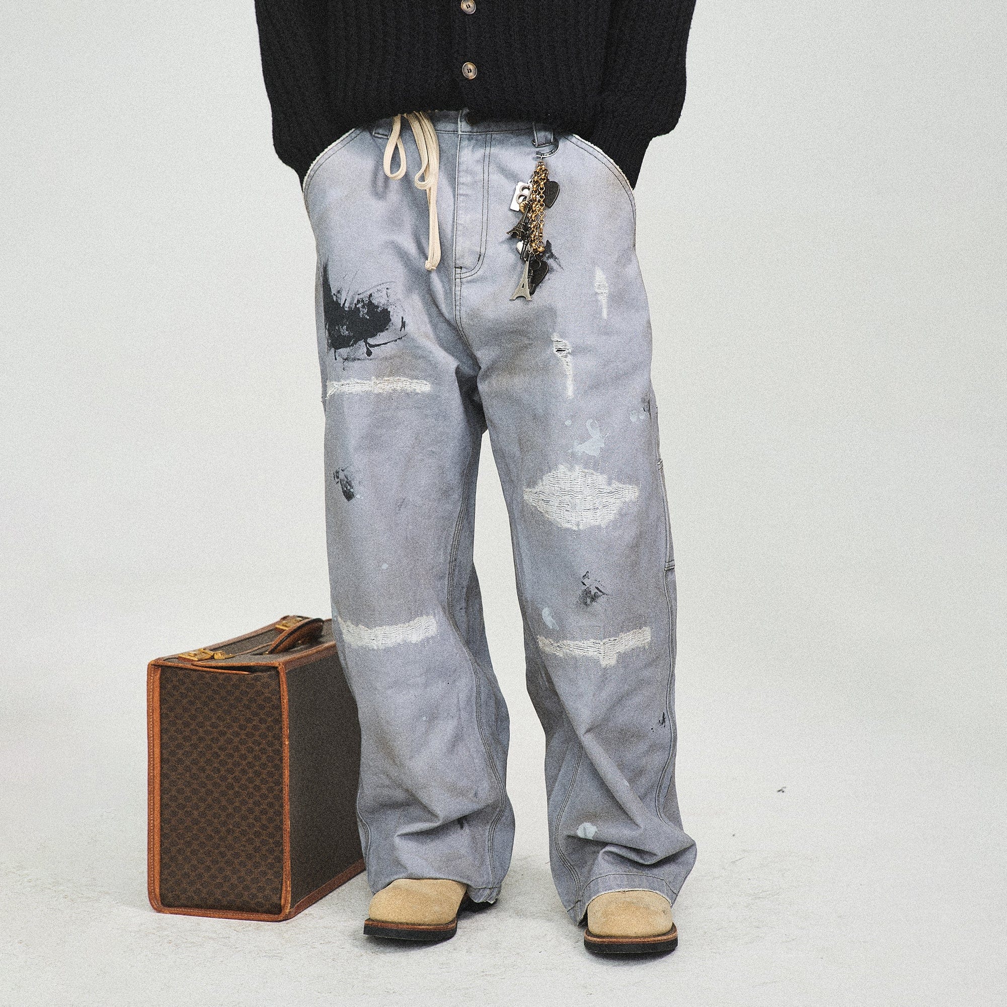 STEEPC Distressed Spliced Wide-Leg Pant, premium urban and streetwear designers apparel on PROJECTISR.com, STEEPC