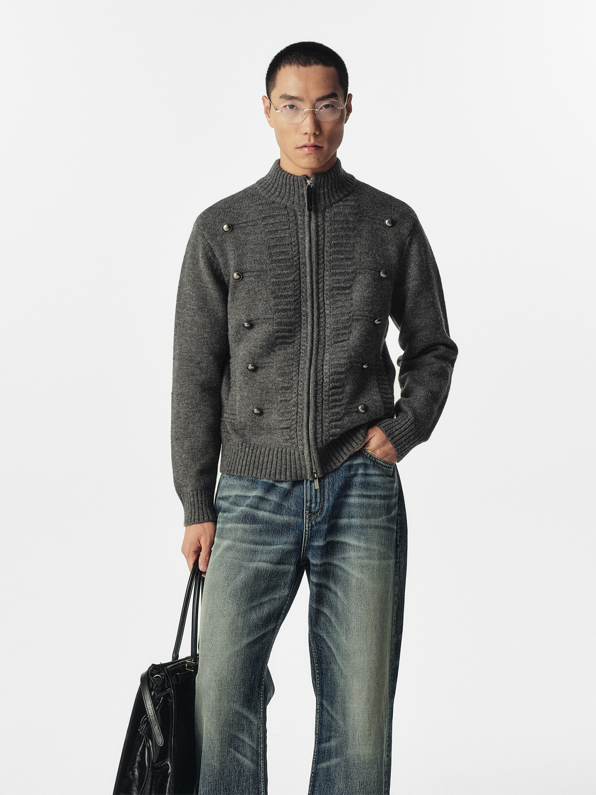 CATSSTAC Napoleon Collar Wool-Blend Chunky Knit Cardigan