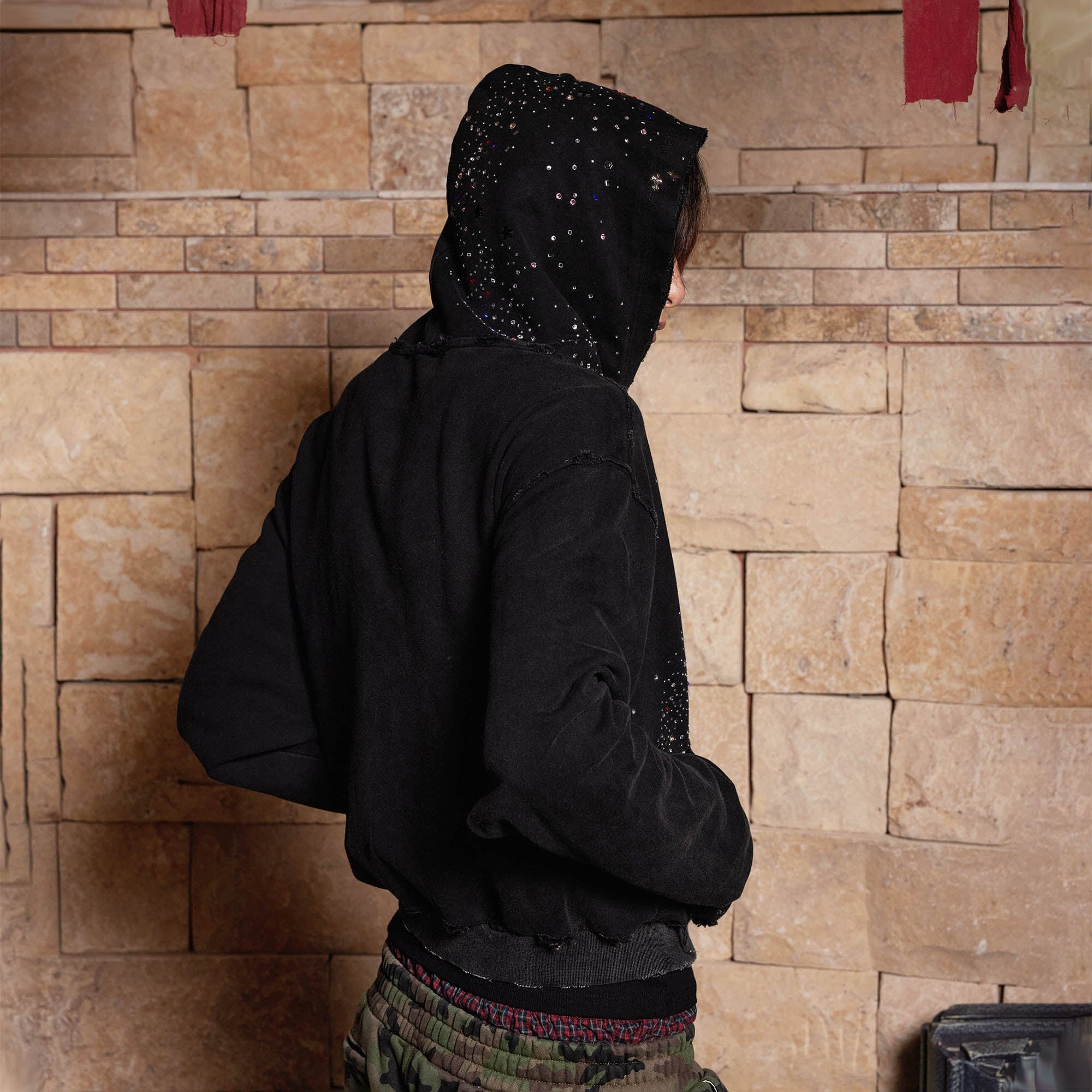 DND4DES Sparkle Diamond Distressed Zip-Up Hoodie, premium urban and streetwear designers apparel on PROJECTISR.com, DND4DES
