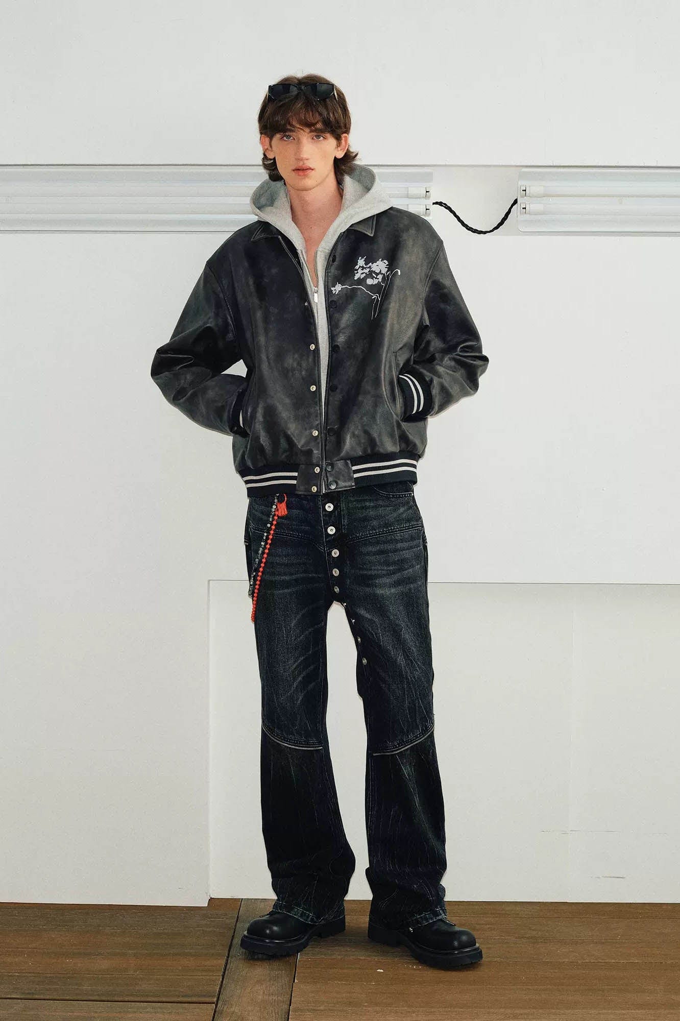 KREATE Arc Spliced Extended Button-Fly Jeans, premium urban and streetwear designers apparel on PROJECTISR.com, KREATE