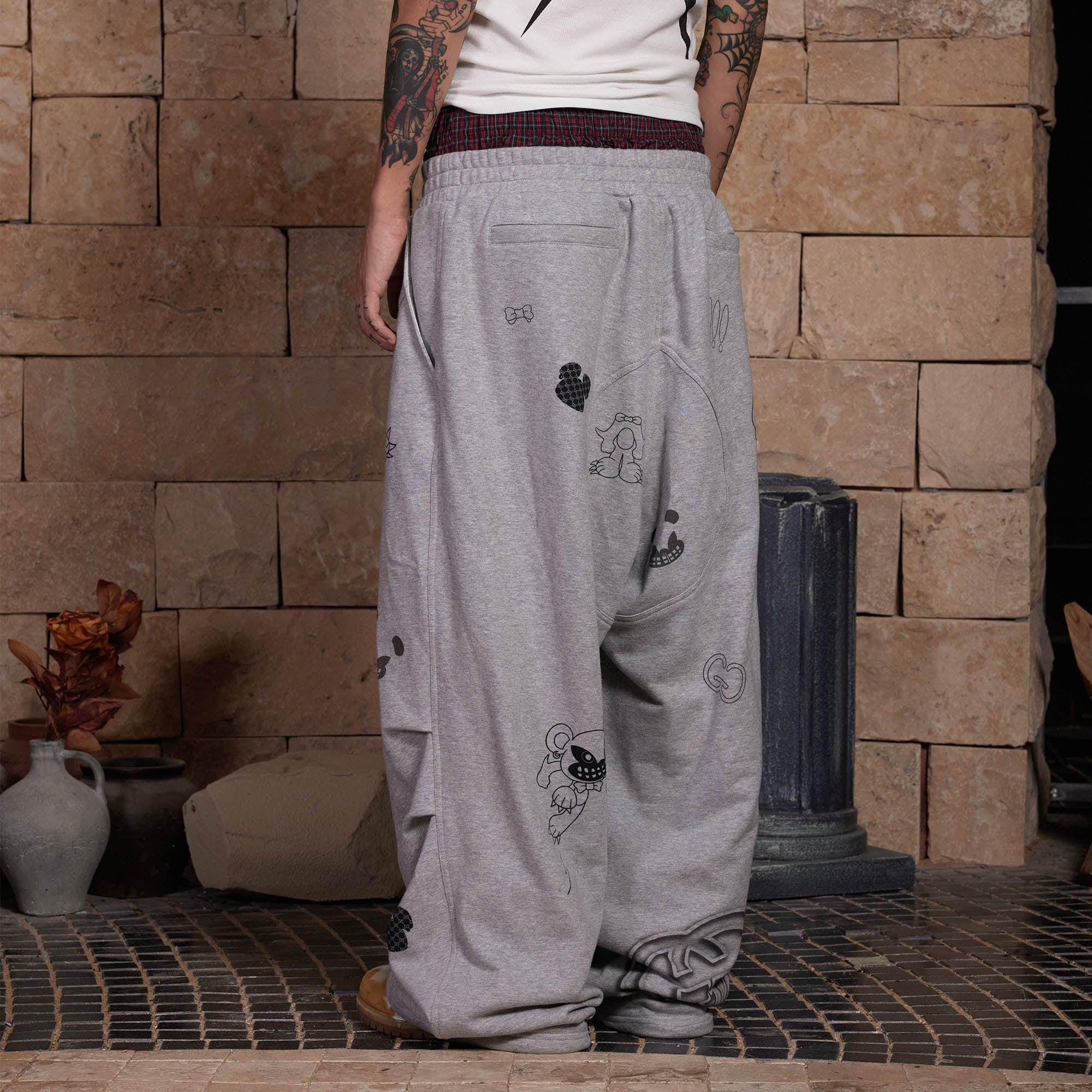 DND4DES Graffiti Crinkled Wide-Leg Sweatpants, premium urban and streetwear designers apparel on PROJECTISR.com, DND4DES