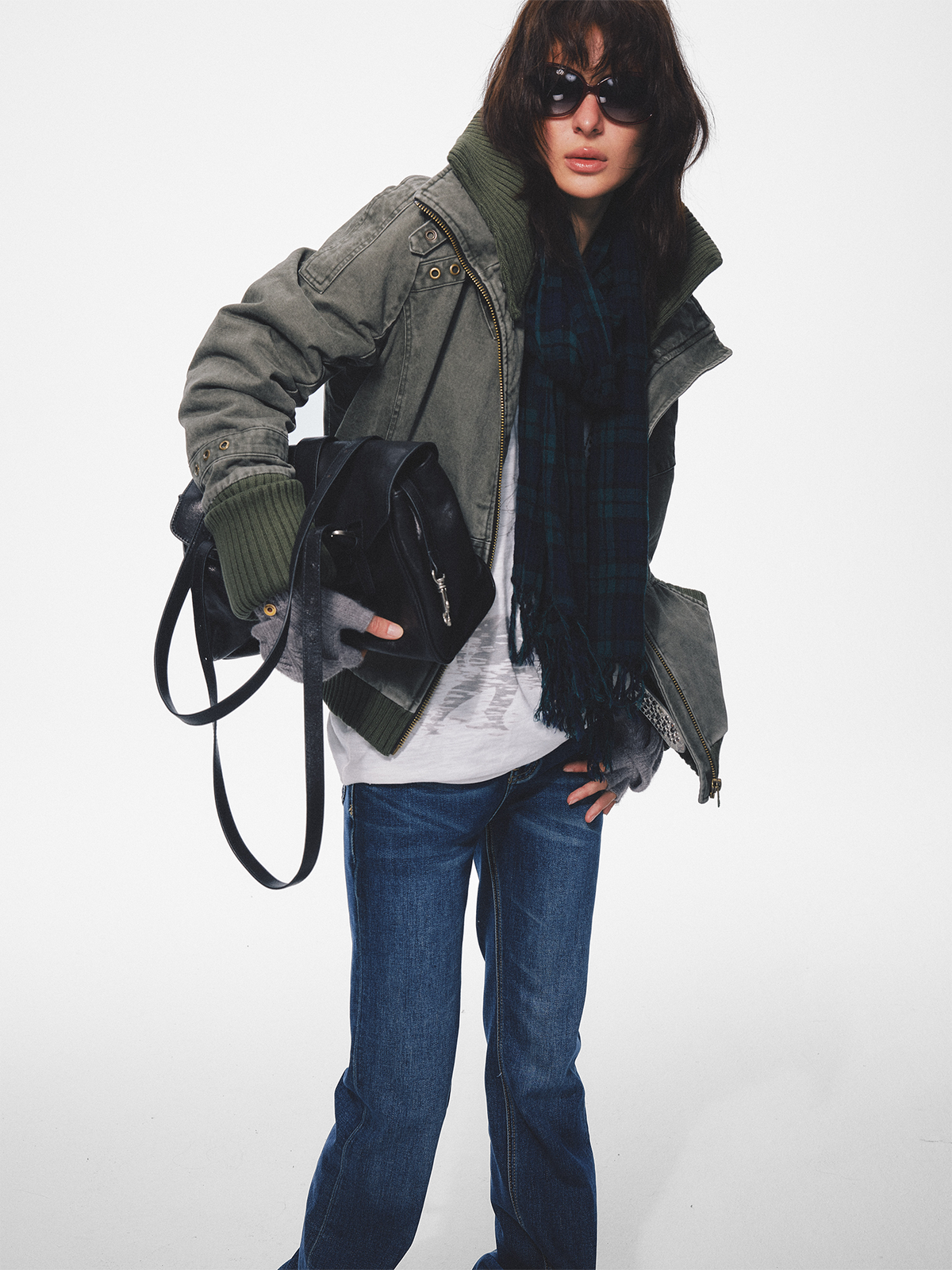 TRECLUB Retro Punk Washed Cross Eyelet Ribbed Collar Padded Jacket, premium urban and streetwear designers apparel on PROJECTISR.com, TRECLUB