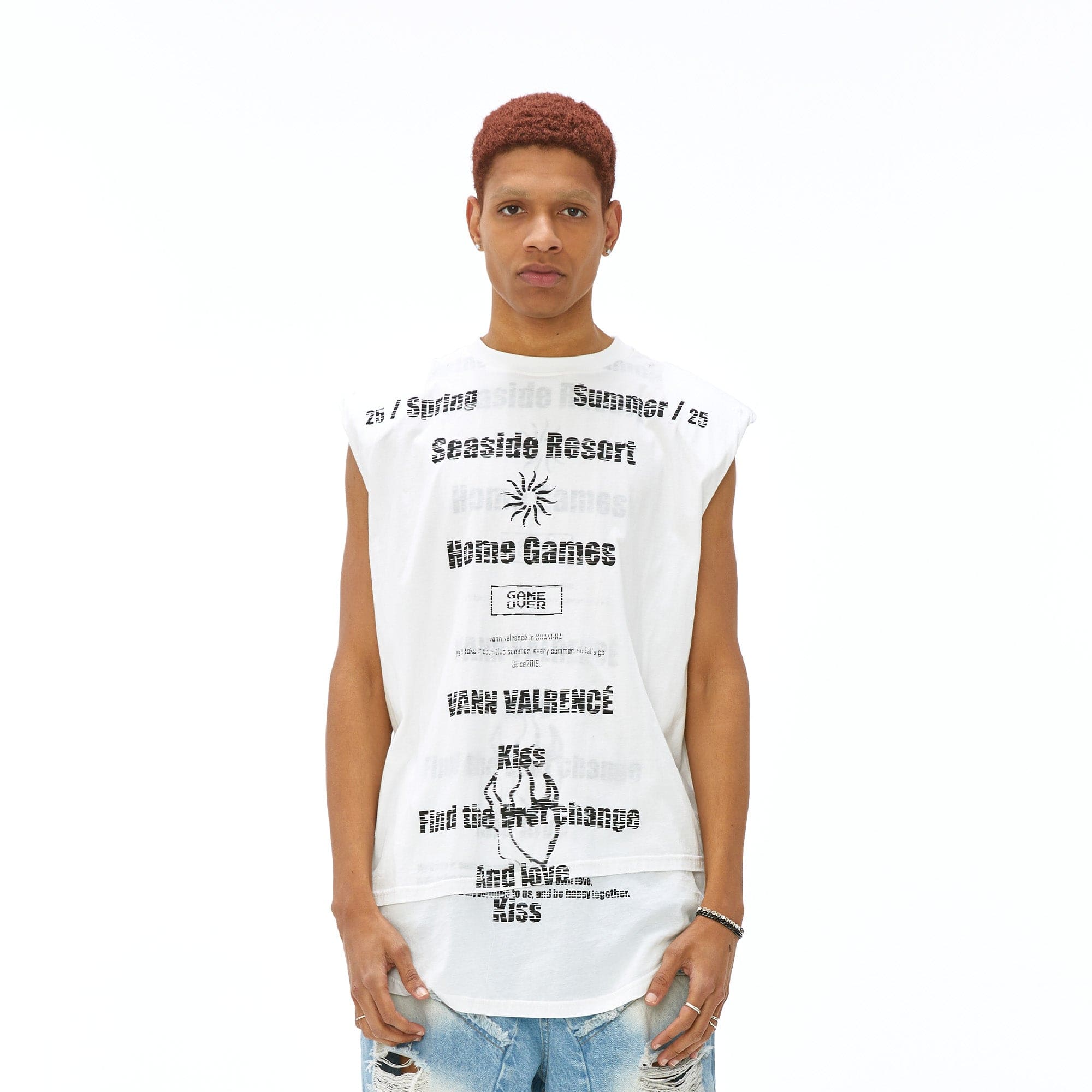 VANN VALRENCE Statement Padded Cotton Sleeveless Tee
