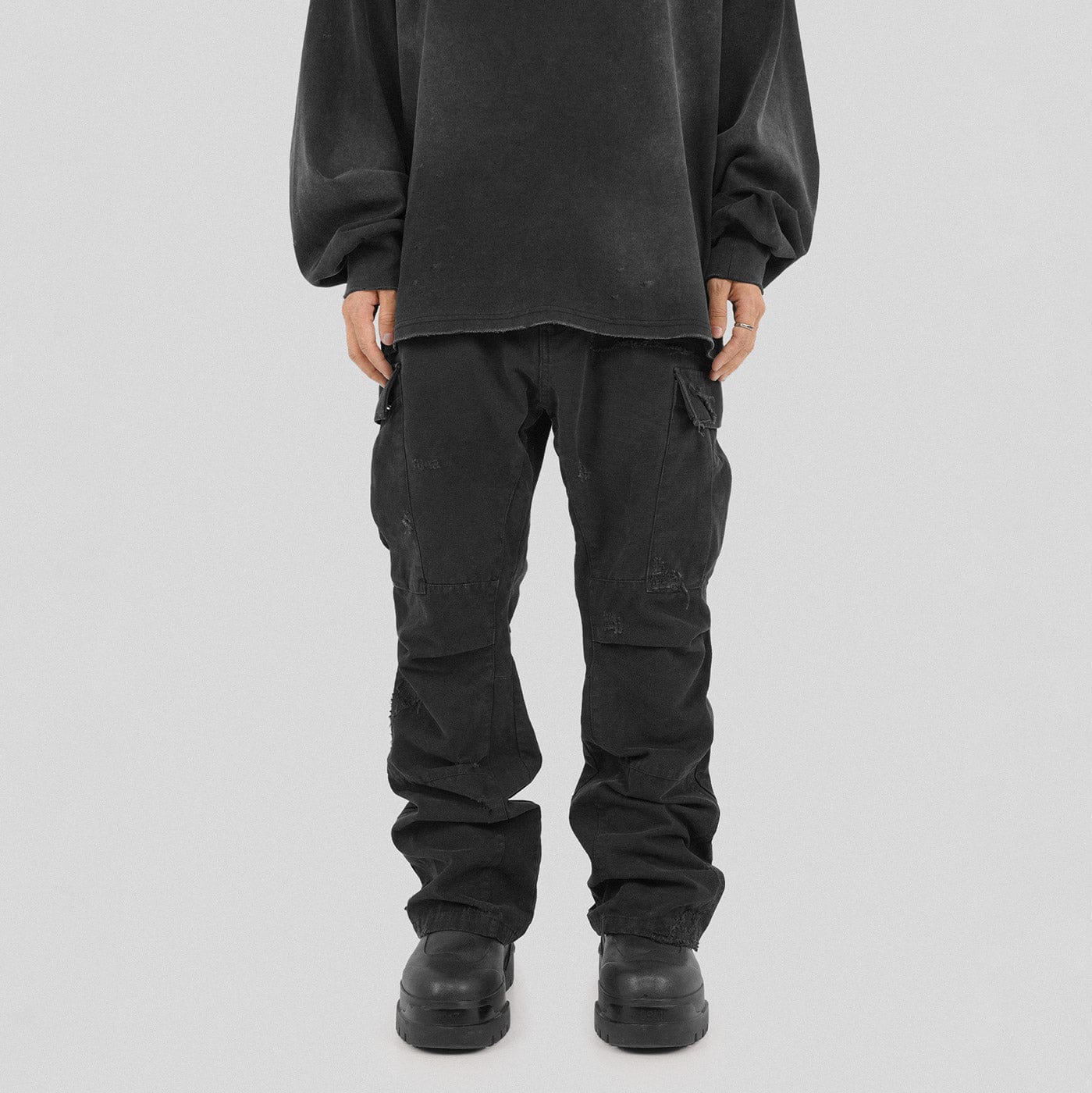 UNDERWATER Distressed Flare Pants, premium urban and streetwear designers apparel on PROJECTISR.com, UNDERWATER