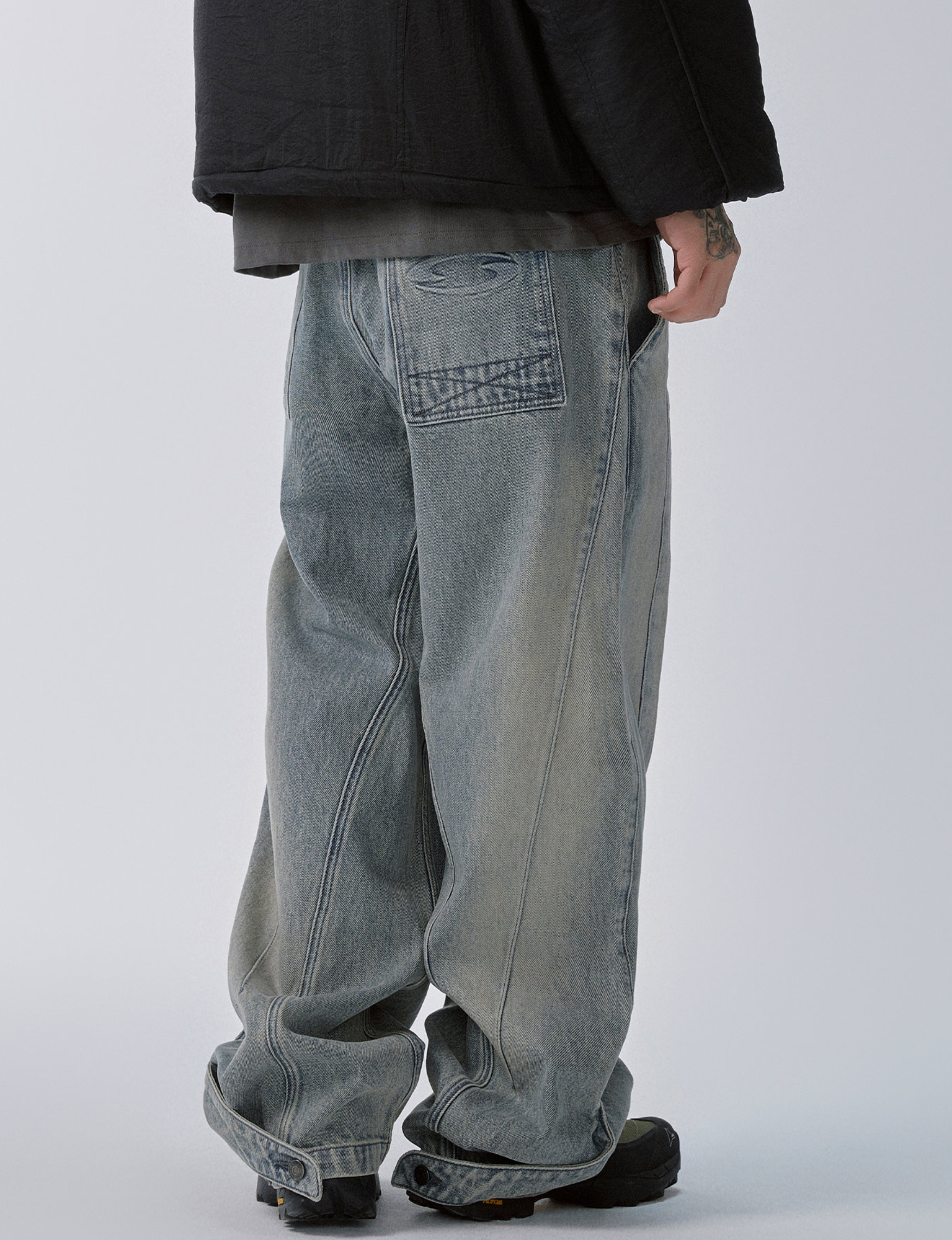 F2CE Washed Panel Adjustable-Hem Denim Pants, premium urban and streetwear designers apparel on PROJECTISR.com, F2CE