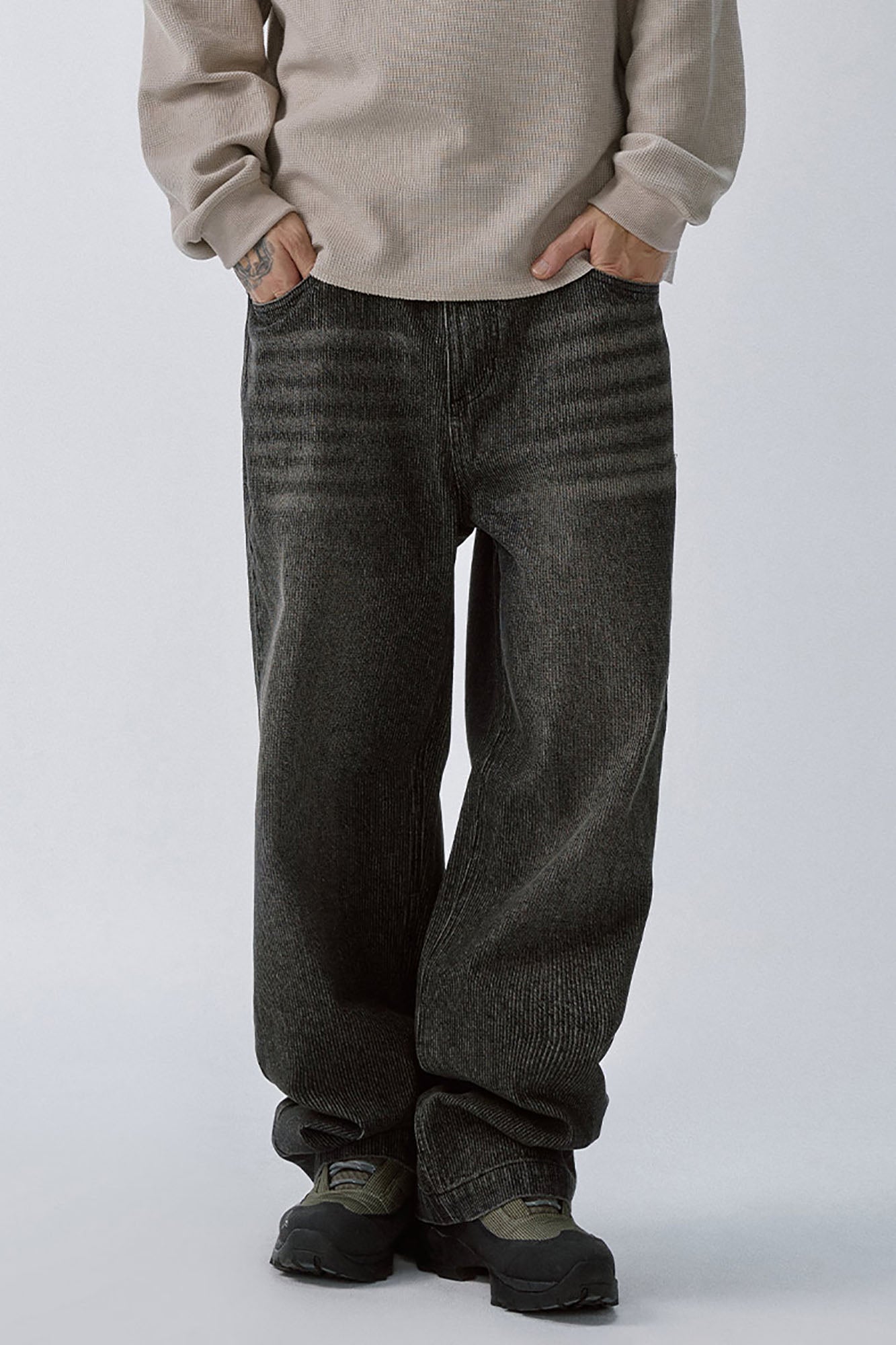 F2CE Retro Corduroy Logo Embroidery Straight-Leg Jeans, premium urban and streetwear designers apparel on PROJECTISR.com, F2CE