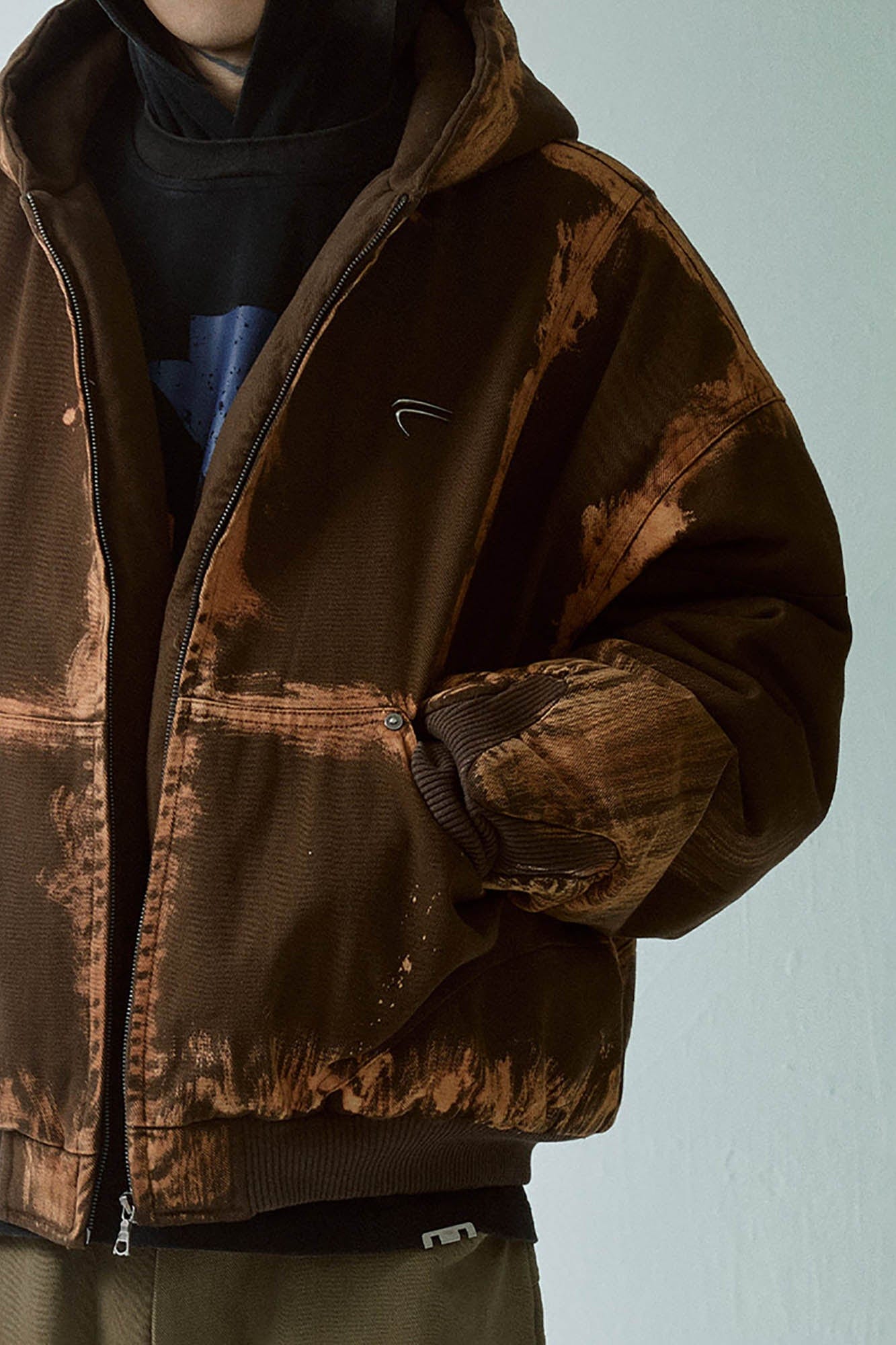 F2CE Brushed Stitch Distressed Hooded Cotton-Padded Jacket, premium urban and streetwear designers apparel on PROJECTISR.com, F2CE