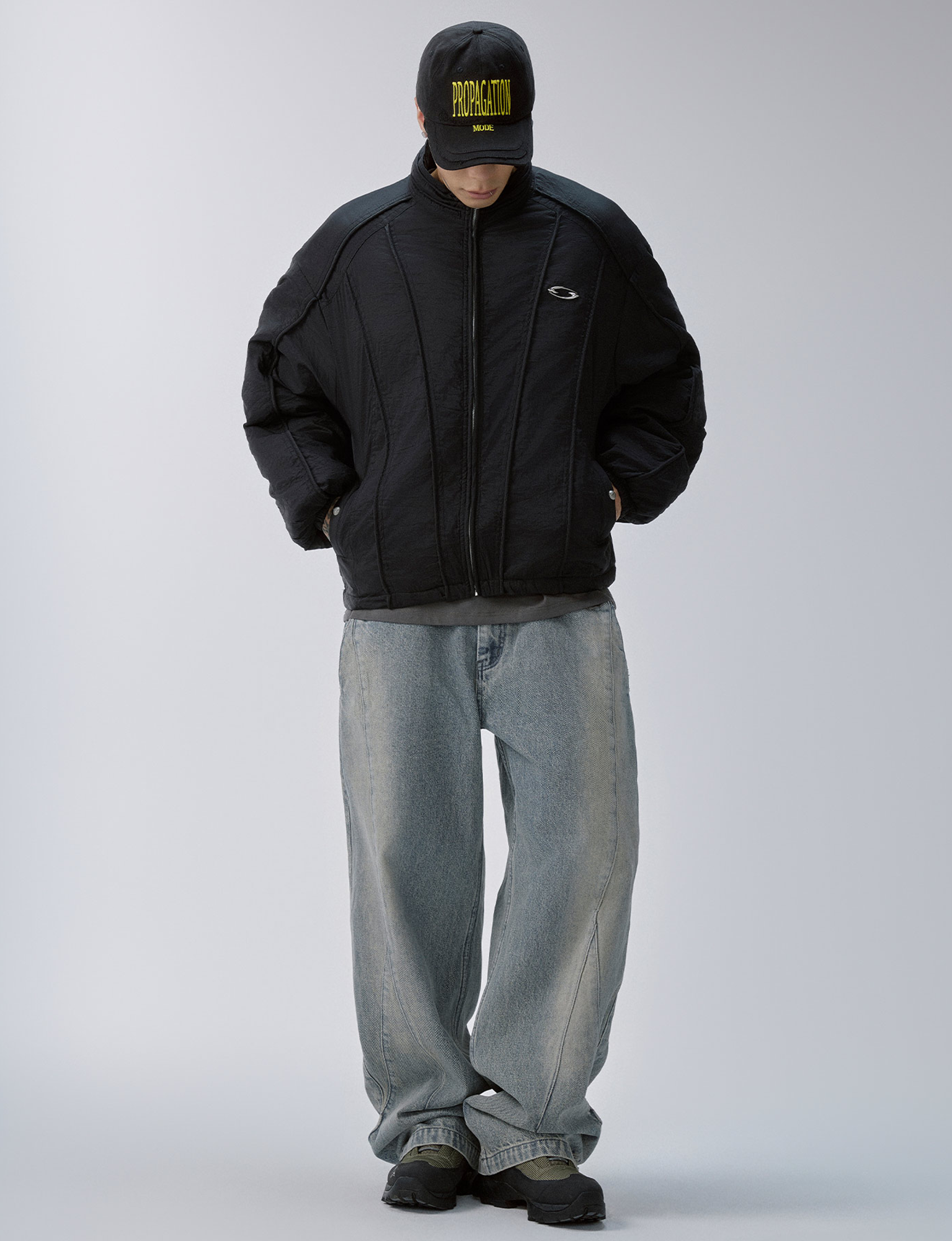 F2CE Washed Panel Adjustable-Hem Denim Pants, premium urban and streetwear designers apparel on PROJECTISR.com, F2CE