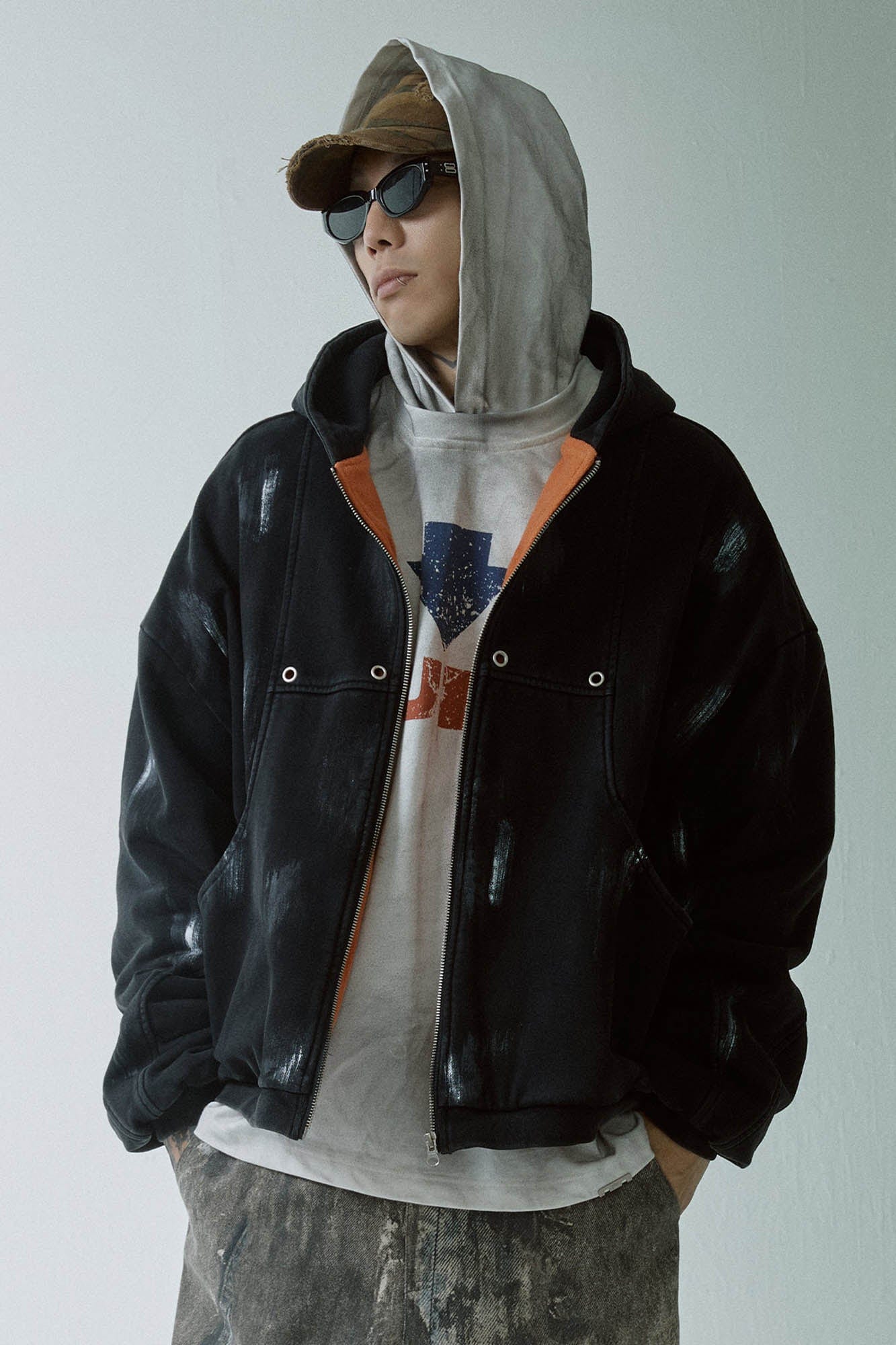 F2CE Brush-Paint Streak Hooded Jacket, premium urban and streetwear designers apparel on PROJECTISR.com, F2CE