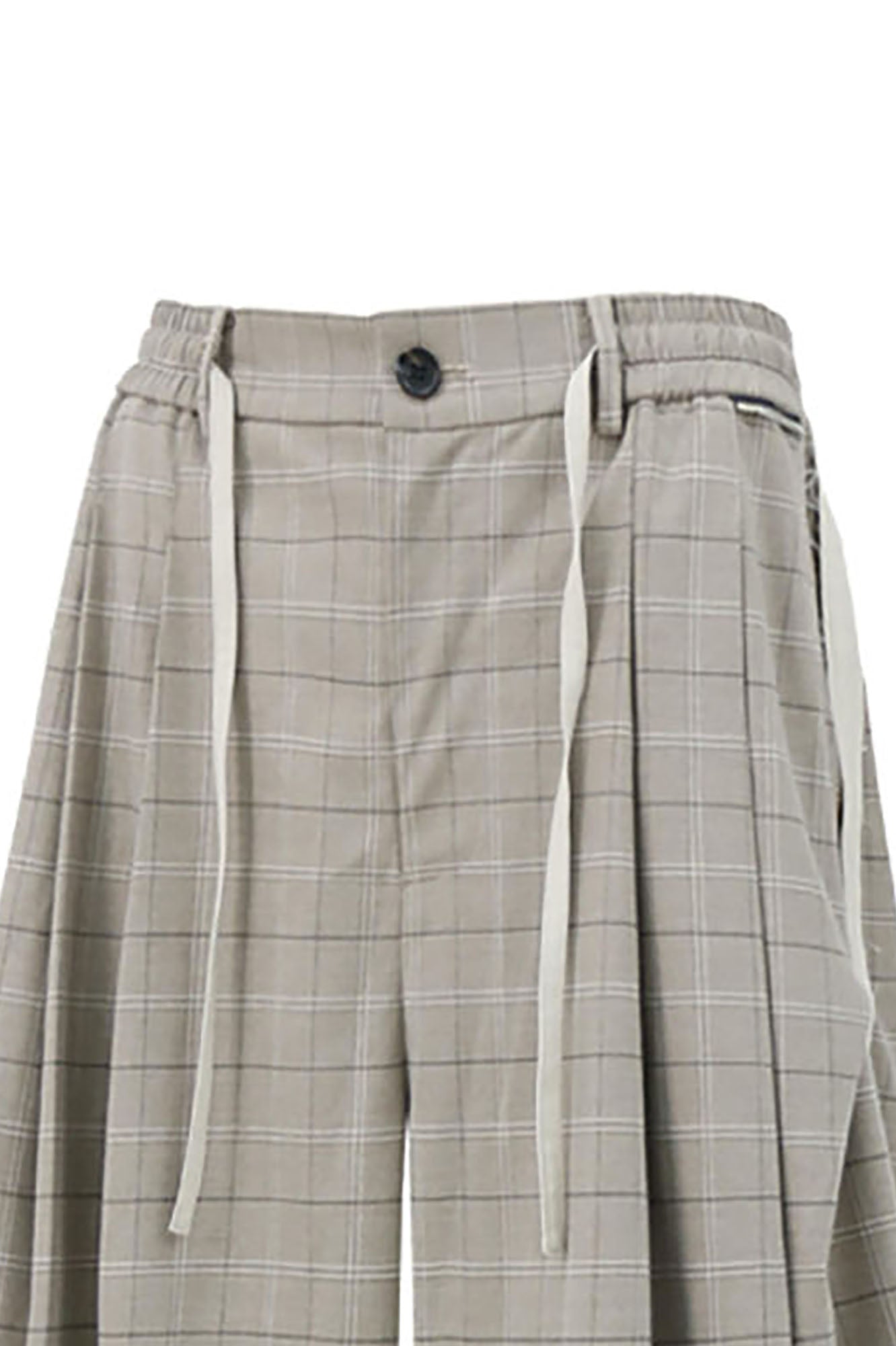 RELABEL Pleated Plaid Wide-Leg Drawstring Trousers Beige