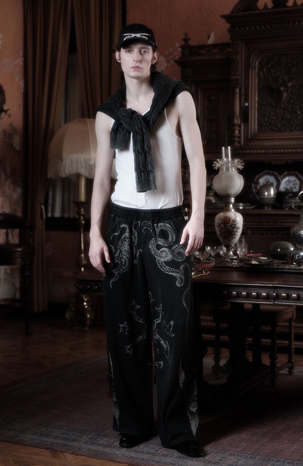 WANNA LAB Graffiti Full-Print Washed Straight-Leg Sweatpants