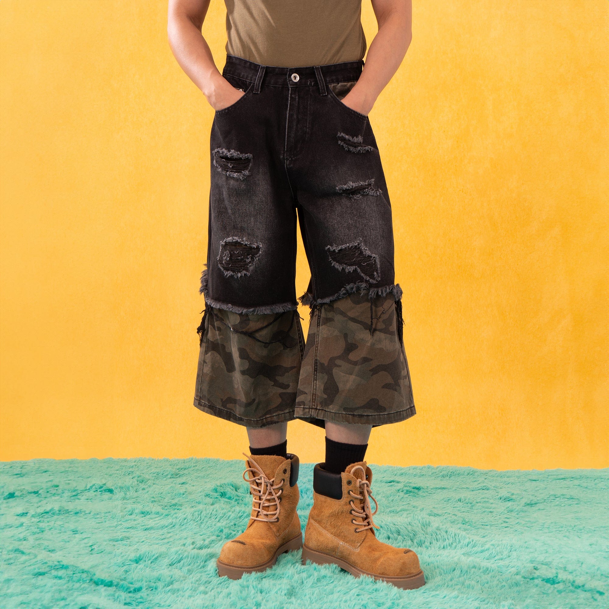 CLP Distressed Layered Camo Cargo Shorts, premium urban and streetwear designers apparel on PROJECTISR.com, CLP