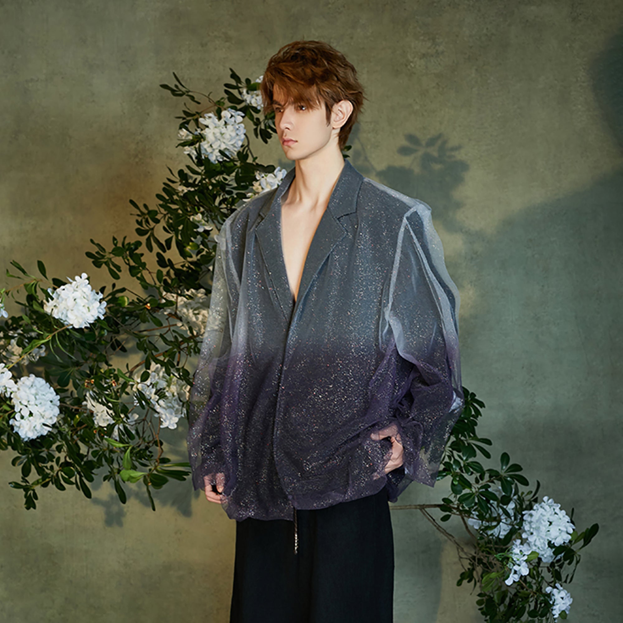 JIECHI Stardust Sheer Gradient Overlay Blazer