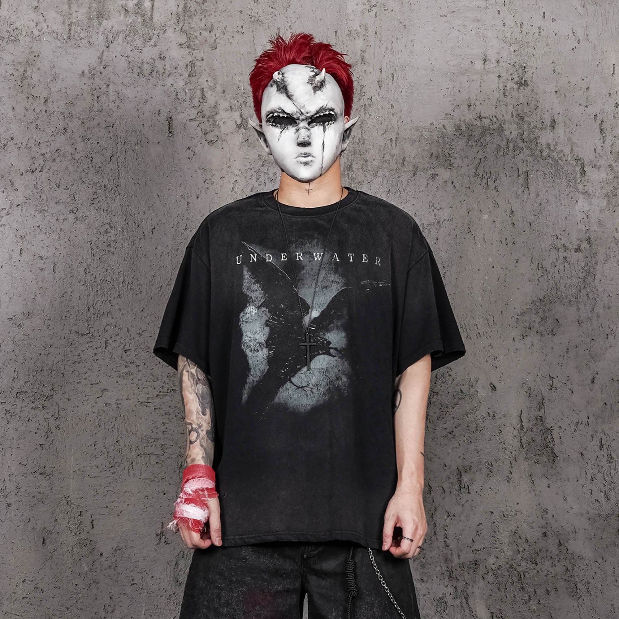 UNDERWATER The Dark Raven Distressed T-Shirt, premium urban and streetwear designers apparel on PROJECTISR.com, UNDERWATER