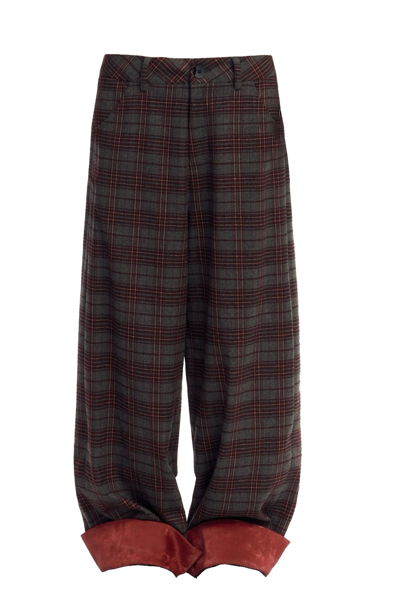 OIPWORD Plaid Fold-Hem Trousers
