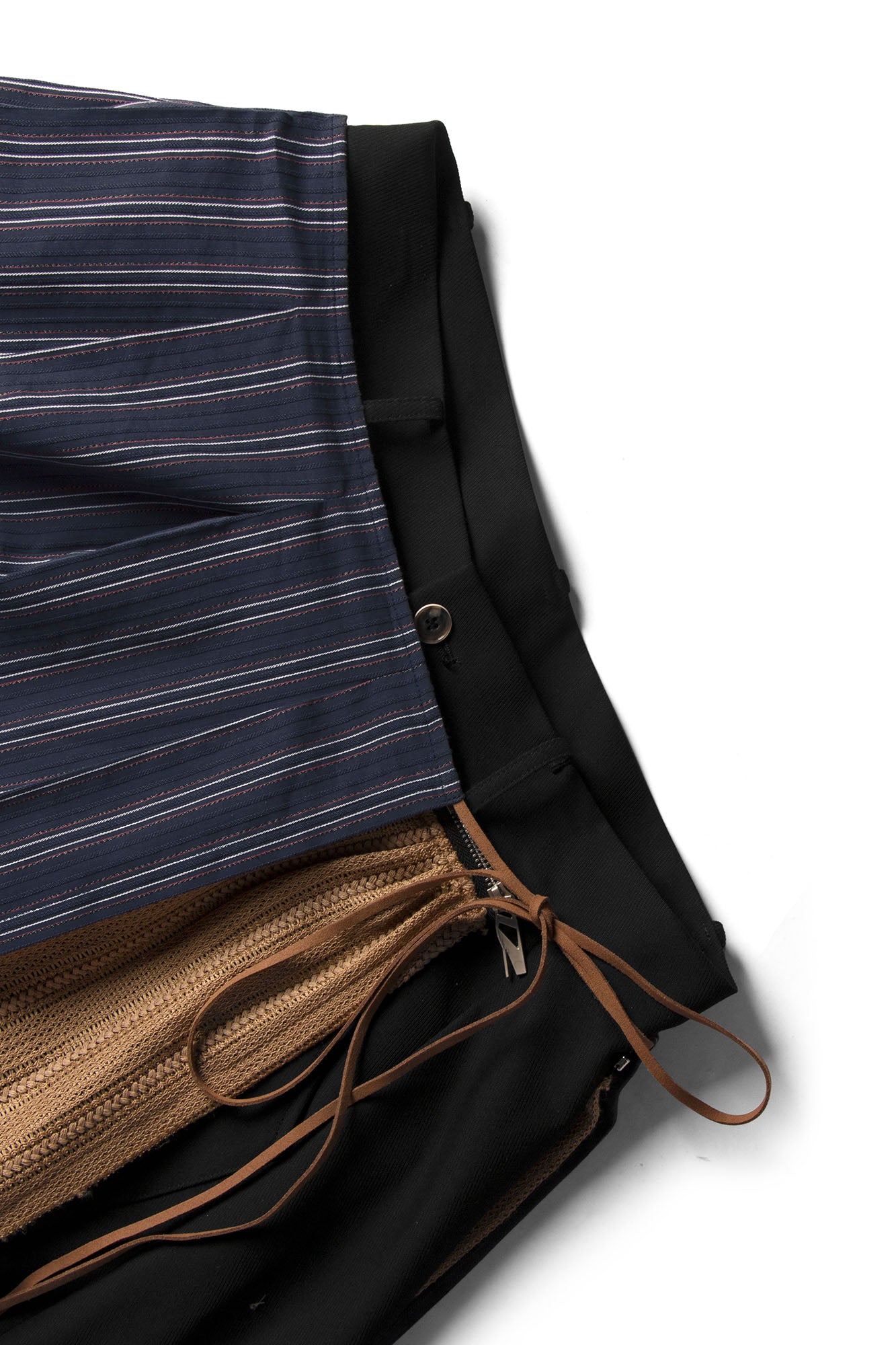 RELABEL Layered Striped Apron Wide-Leg Pants, premium urban and streetwear designers apparel on PROJECTISR.com, RELABEL