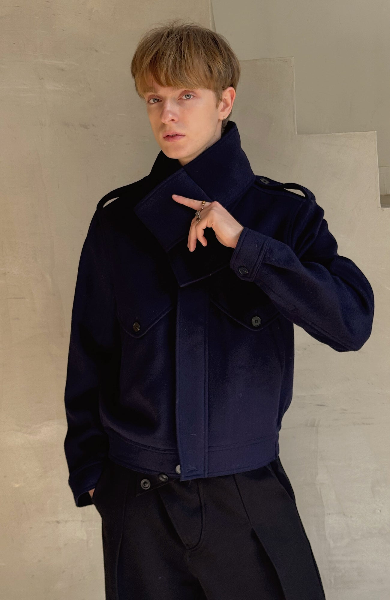 ESAIAS Detachable Scarf-Collar Wool-Blend Jacket