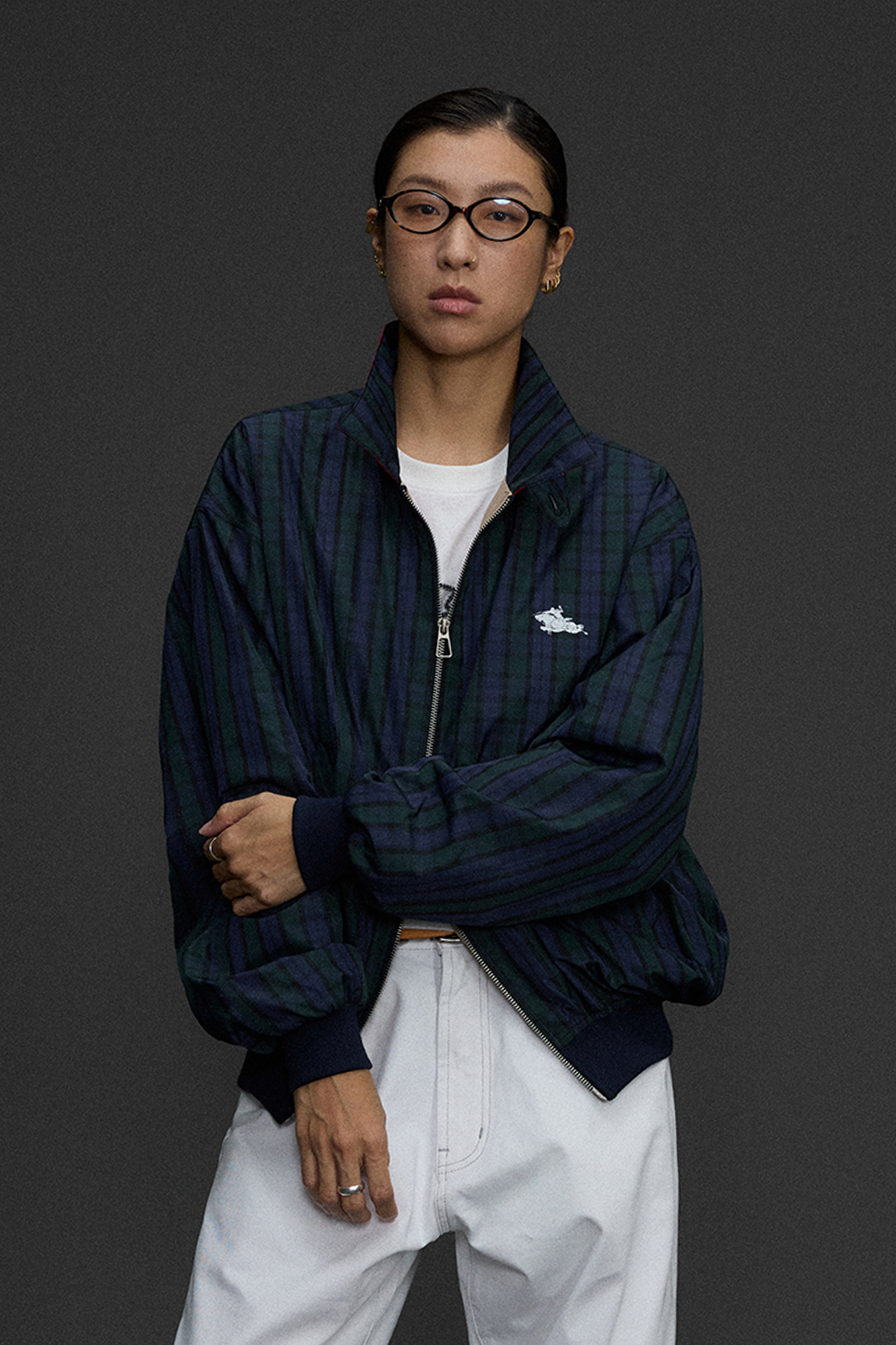 NIANJIUYIKOUER Deer Graphic Plaid Harrington Jacket, premium urban and streetwear designers apparel on PROJECTISR.com, NIANJIUYIKOUER