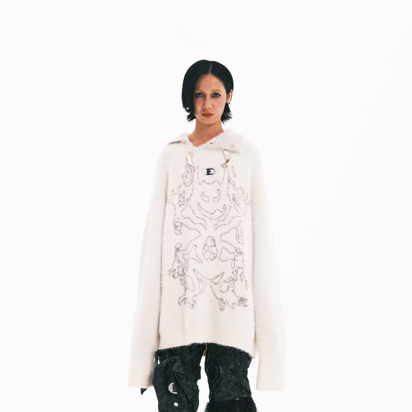EMBRYO Devil Mohair Bone Turtleneck Sweater, premium urban and streetwear designers apparel on PROJECTISR.com, EMBRYO