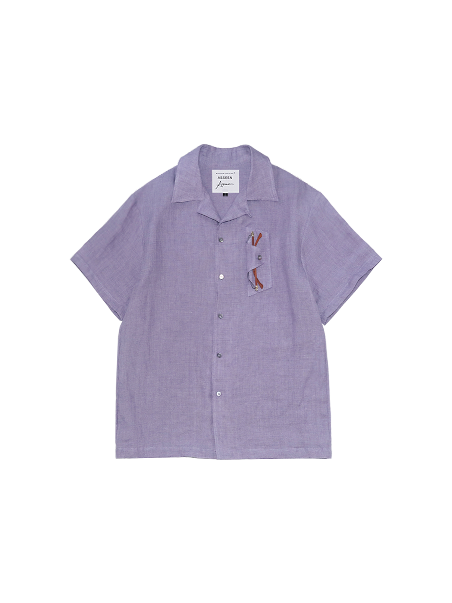 ASSEEN Linen Glasses Pocket Half Shirt