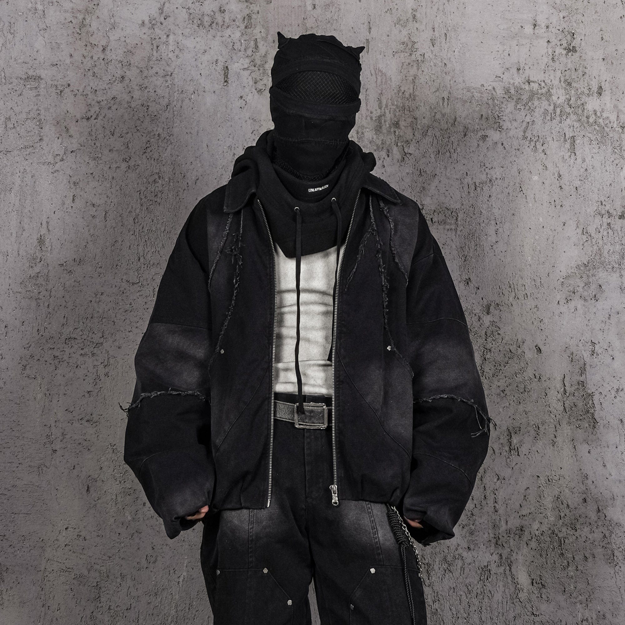 UNDERWATER Raw-Edge Spliced Rivet Jacket, premium urban and streetwear designers apparel on PROJECTISR.com, UNDERWATER