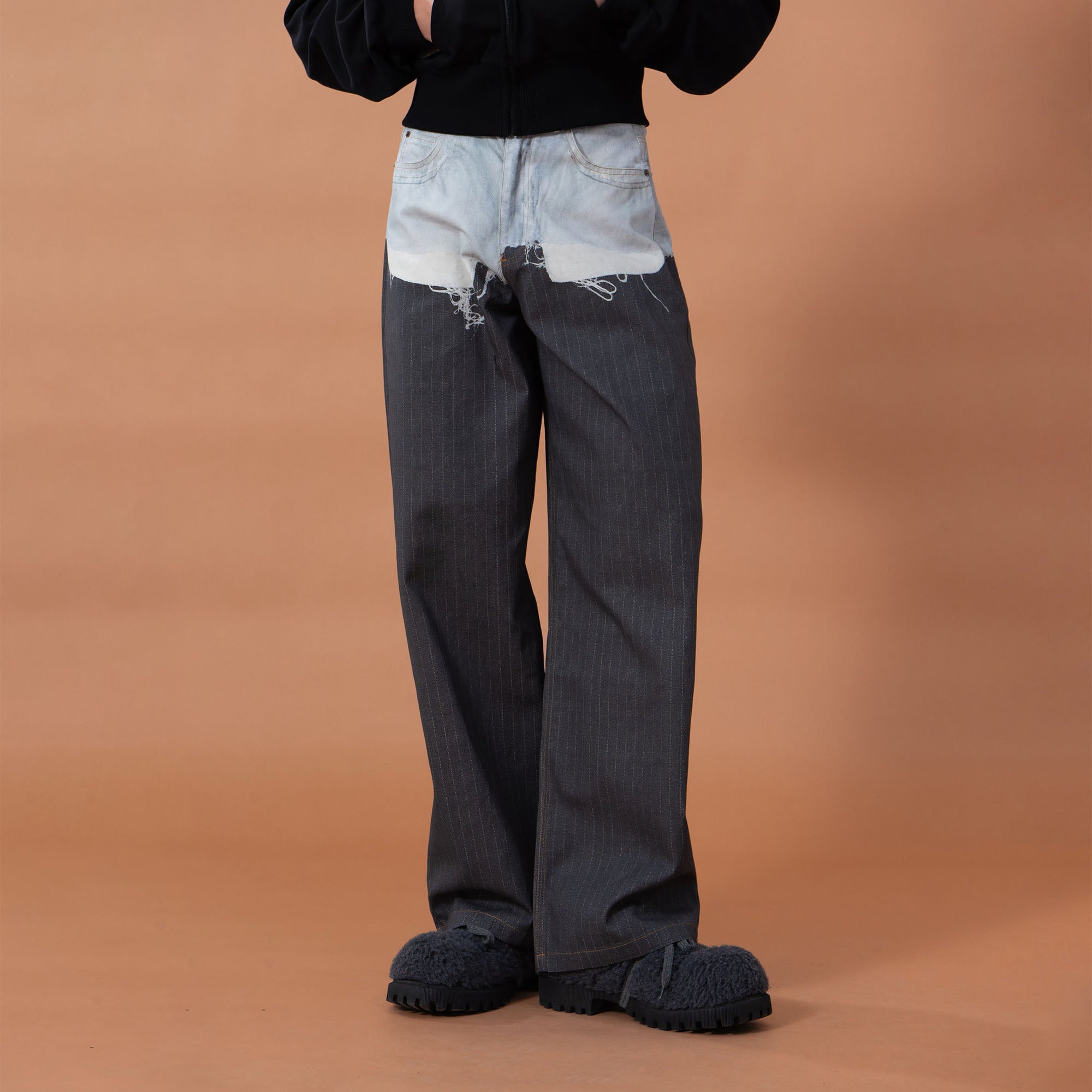 CLP Denim-Waist Pinstripe Straight-Leg Pants, premium urban and streetwear designers apparel on PROJECTISR.com, CLP