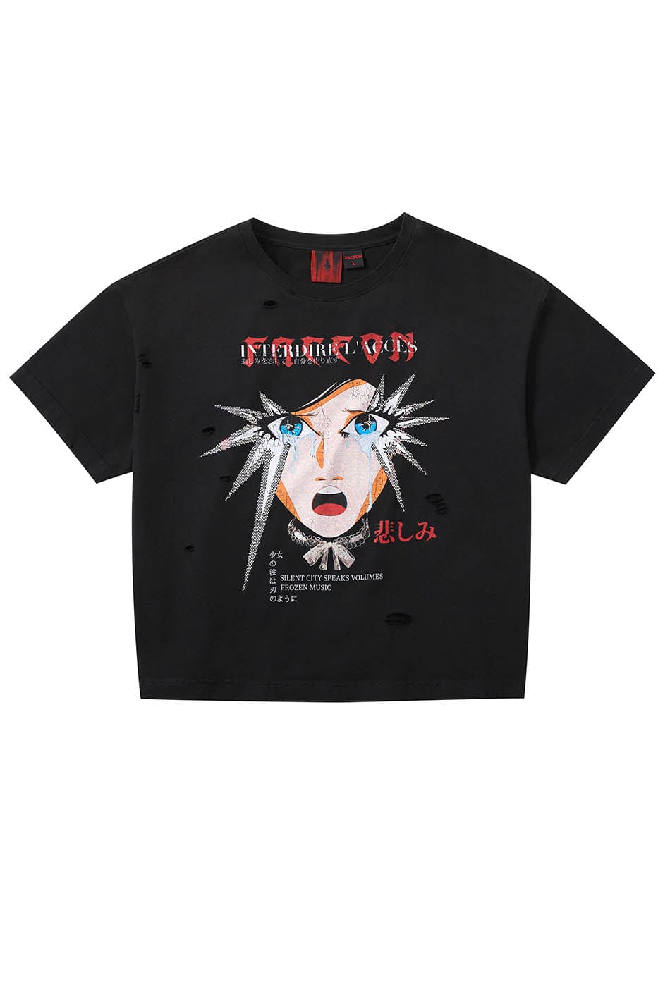 FACEONLAB Girl's Tears Rhinestone T-shirt, premium urban and streetwear designers apparel on PROJECTISR.com, FACEONLAB