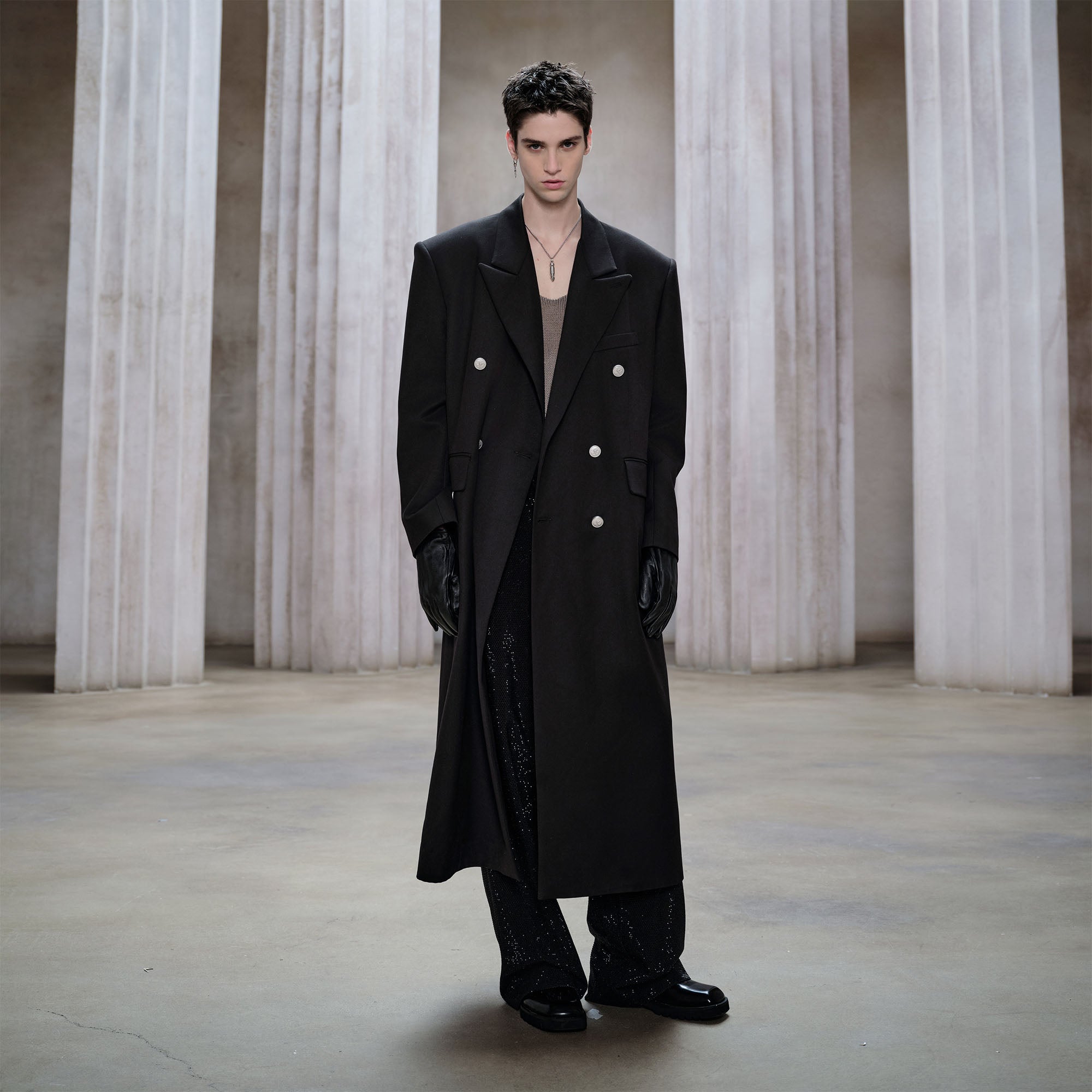 FACEONLAB Structured Double-Breasted Overcoat, premium urban and streetwear designers apparel on PROJECTISR.com, FACEONLAB