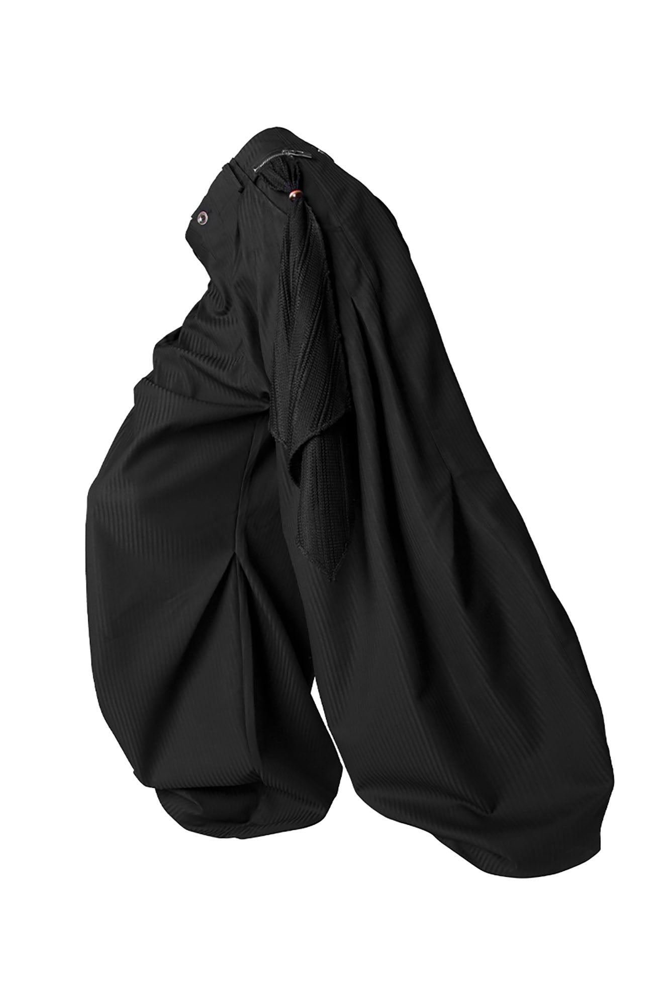 RELABEL Pinstriped Detachable-Scarf Oversized Pants Black, premium urban and streetwear designers apparel on PROJECTISR.com, RELABEL