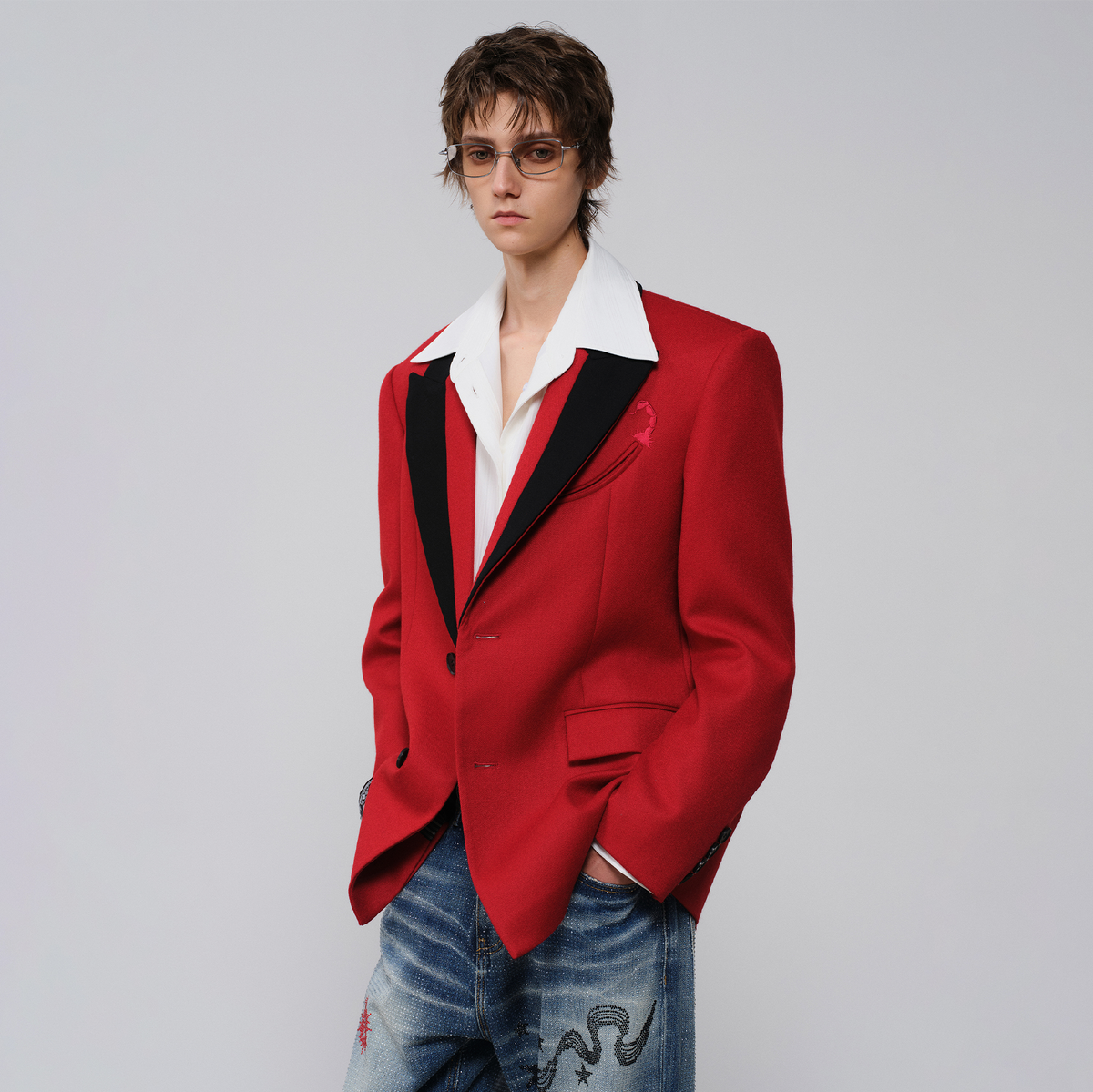 FACEONLAB Scorpion-Tail Embroidered Wool-Blend Blazer