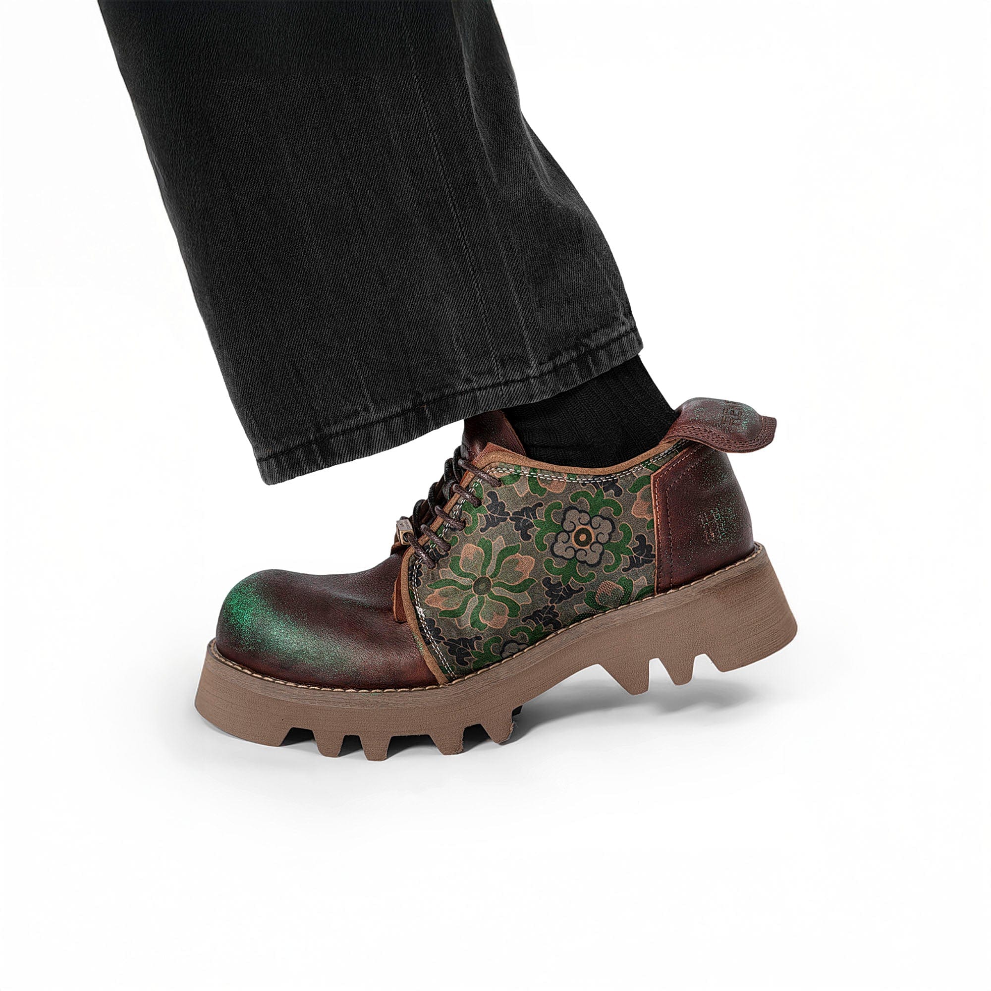 REWRITE Jacquard Floral Patina Leather Derby Shoes, premium urban and streetwear designers apparel on PROJECTISR.com, REWRITE