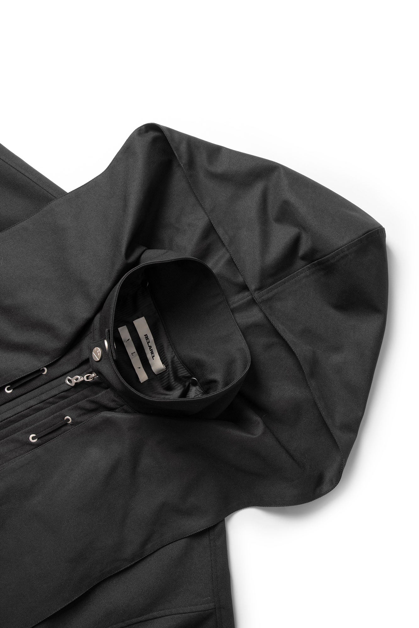 RELABEL Detachable Hood Batwing Sleeve Jacket Black