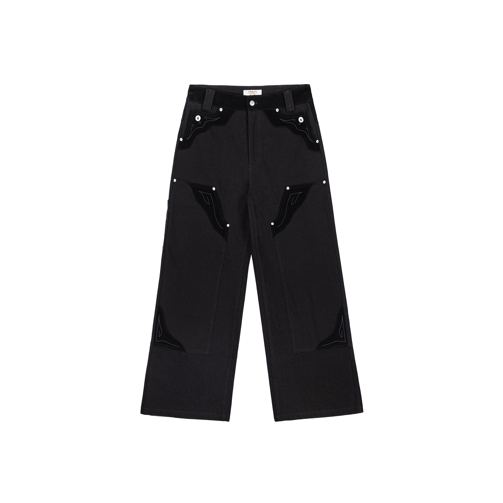 ESAIAS Rune Embroidered Velvet Panel Pants, premium urban and streetwear designers apparel on PROJECTISR.com, ESAIAS