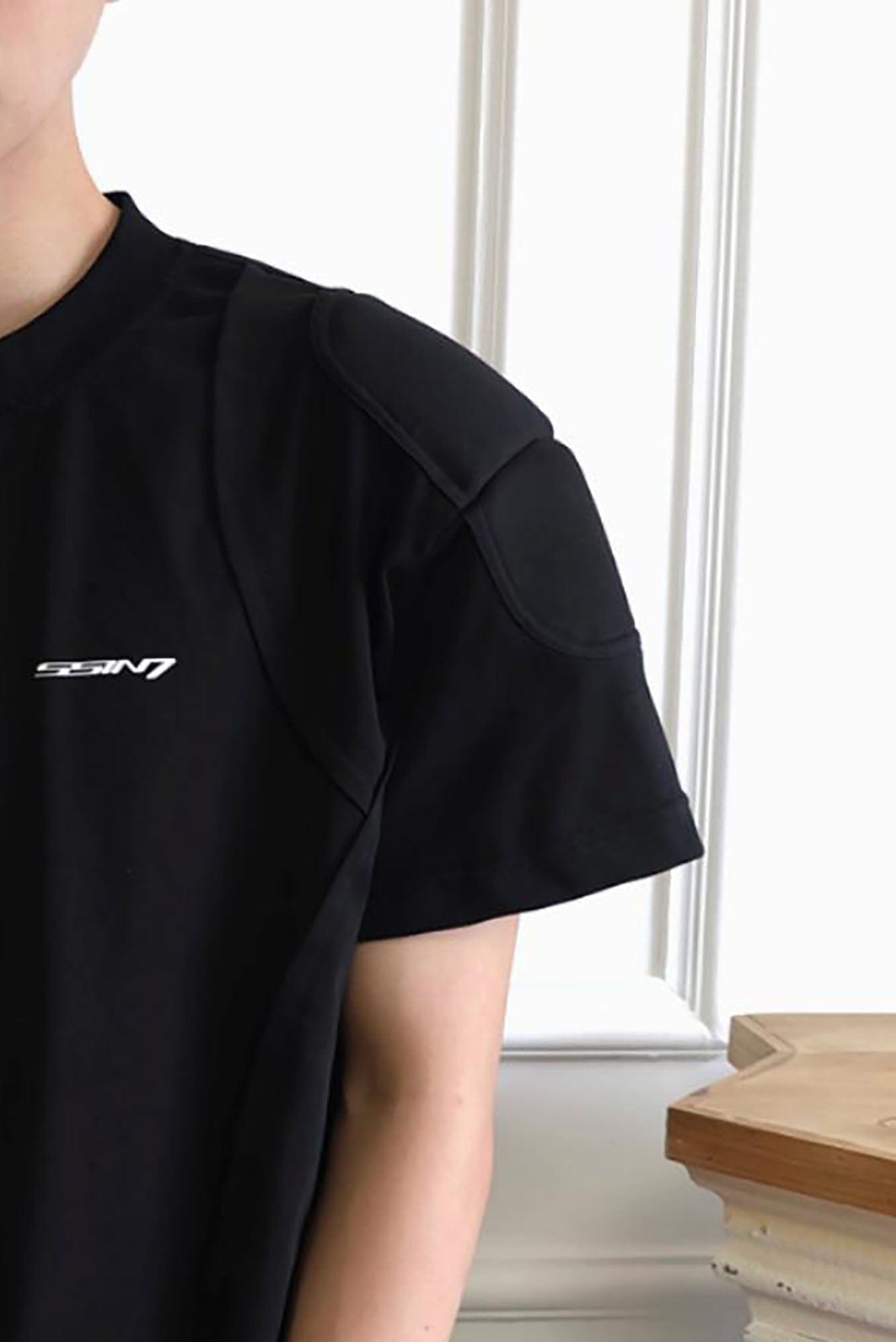 SSIN7 Spliced Padded Shoulder Mock T-Shirt, premium urban and streetwear designers apparel on PROJECTISR.com, SSIN7