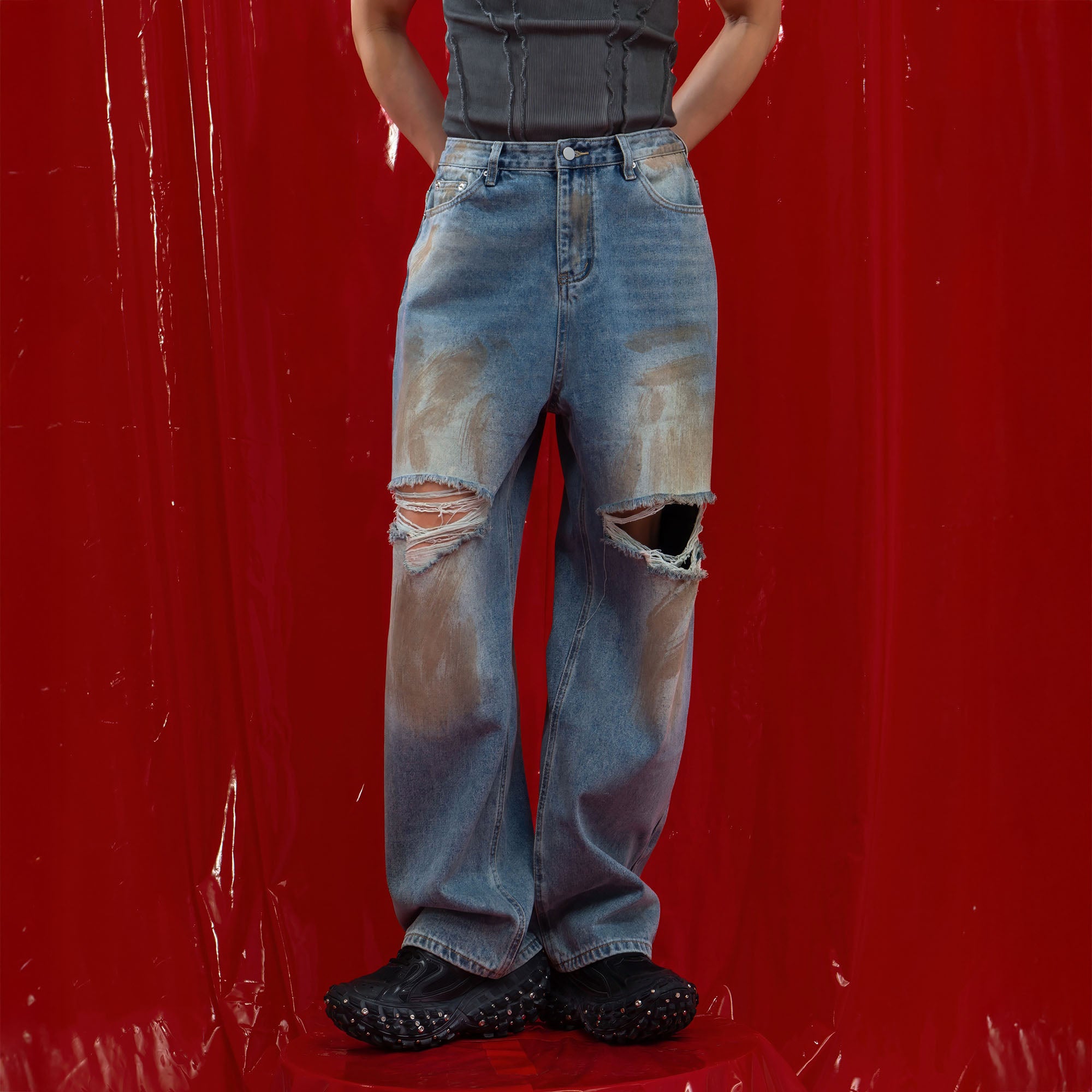 CLP Distressed Ripped Brushed Jeans, premium urban and streetwear designers apparel on PROJECTISR.com, CLP