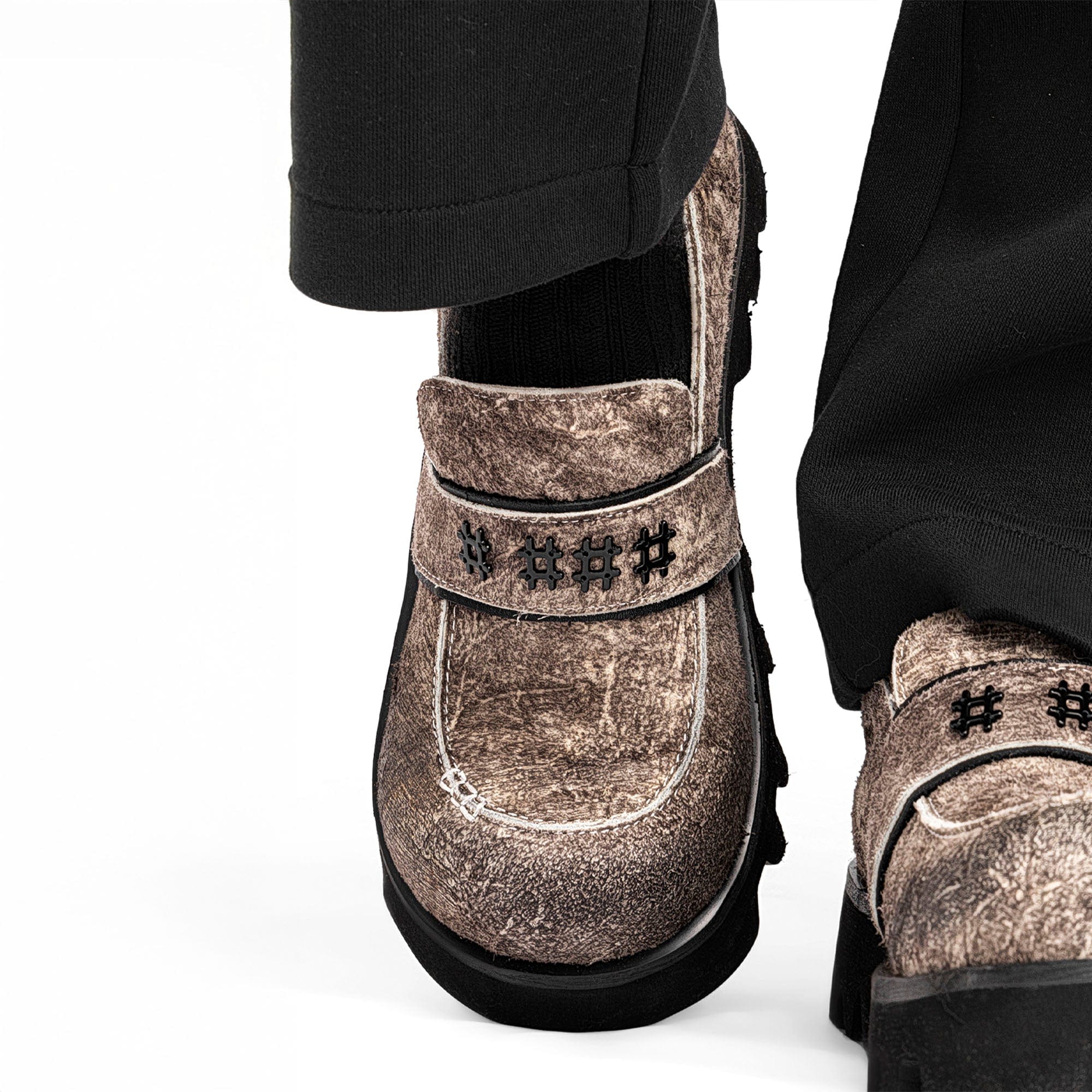 REWRITE Distressed Cowhide Chunky Sole Loafers, premium urban and streetwear designers apparel on PROJECTISR.com, REWRITE
