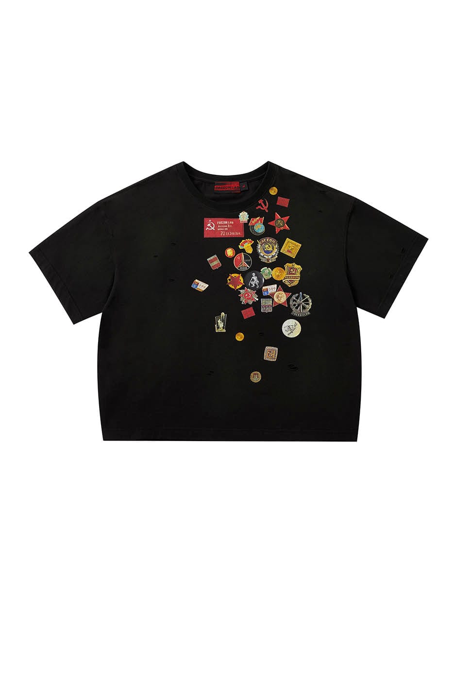 FACEONLAB Distressed LOGO Medal T-shirt Black, premium urban and streetwear designers apparel on PROJECTISR.com, FACEONLAB