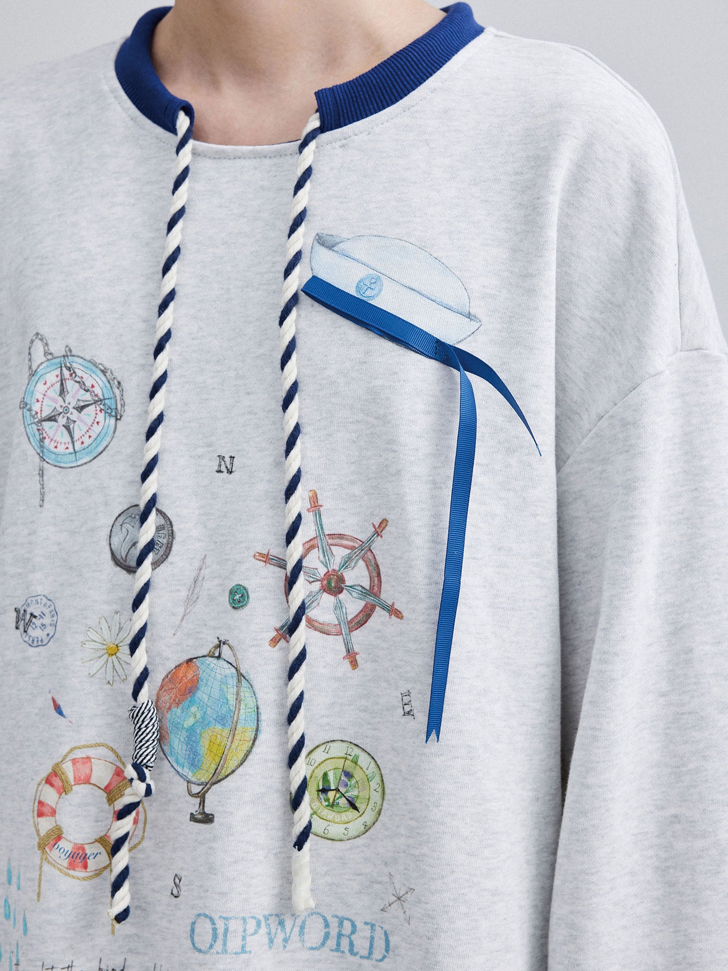 OIPWORD Voyager Graphic Scallop-Hem Sweatshirt