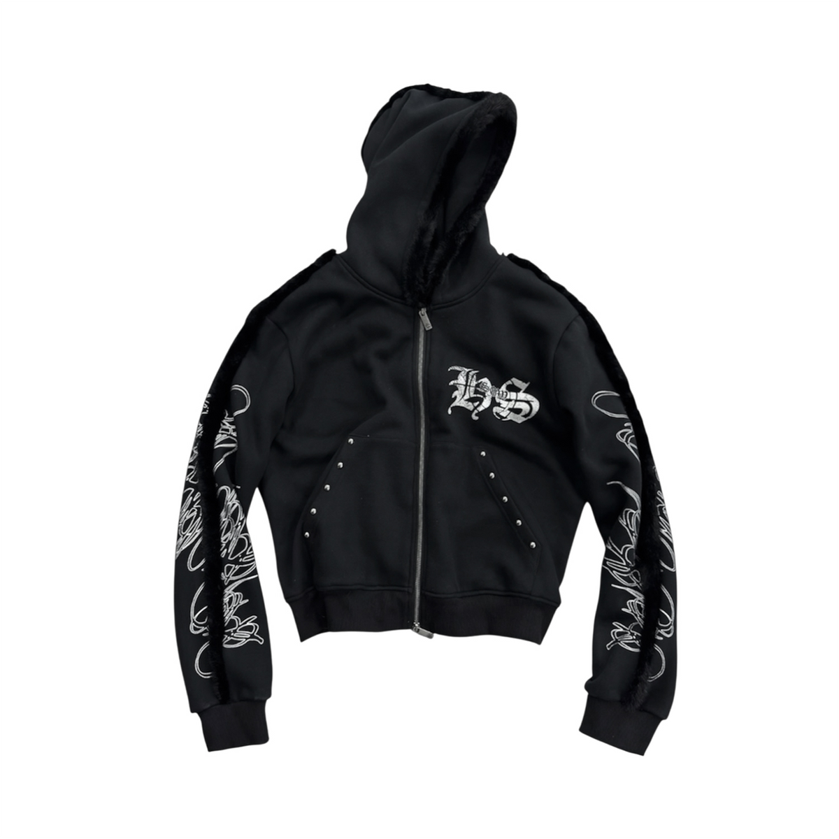 SAXGENWON Thorn Graphic Studded Hoodie & Double-Waistband Sweatpants Set