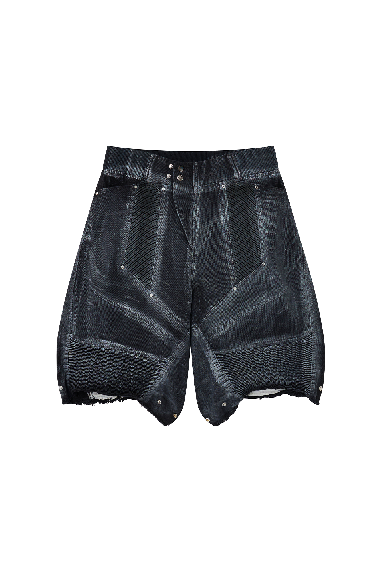 CLP Ribbed Paneled Wide-Leg Denim Shorts
