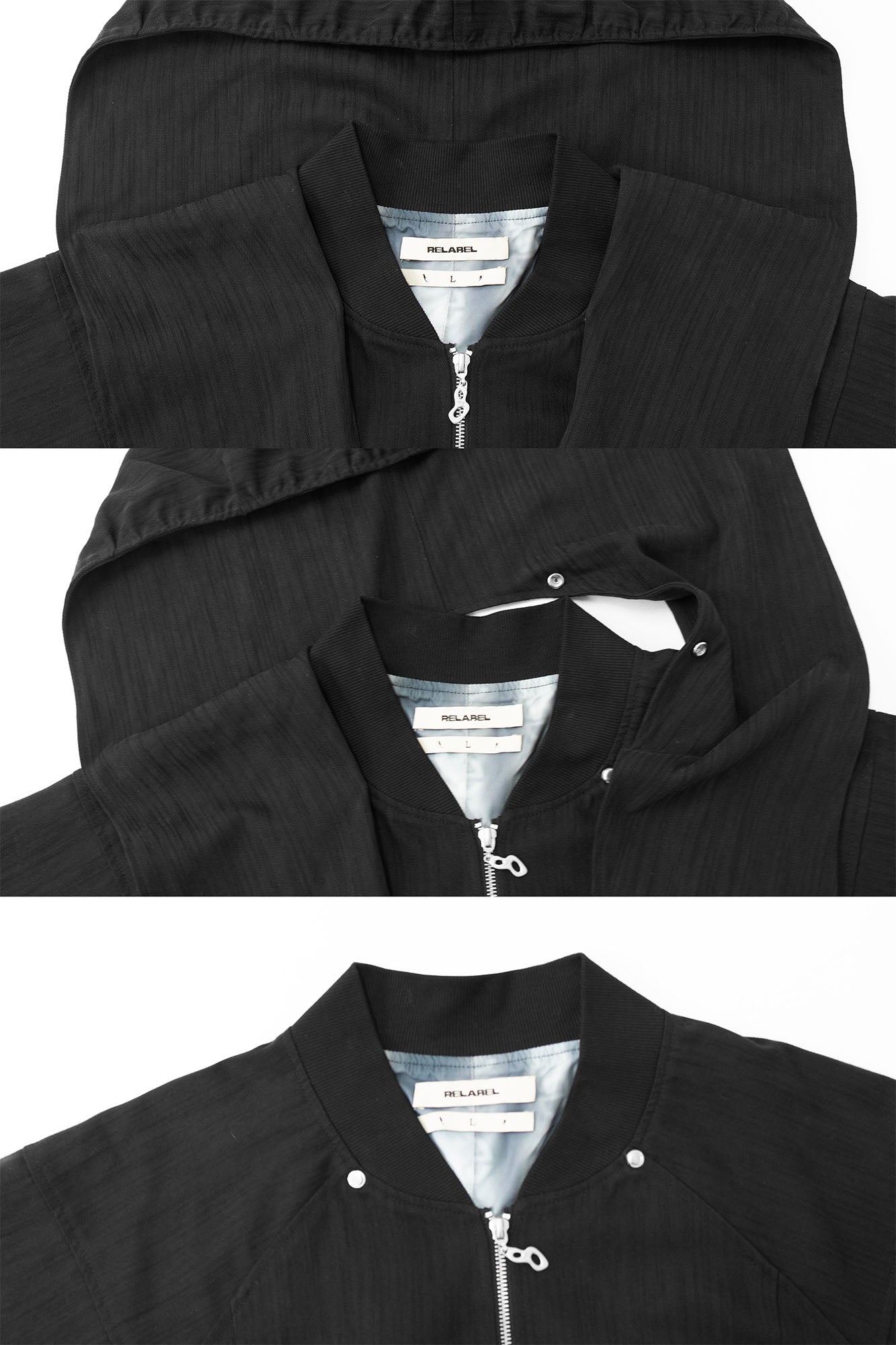 RELABEL Detachable Hood Crinkled Oversized Jacket Black