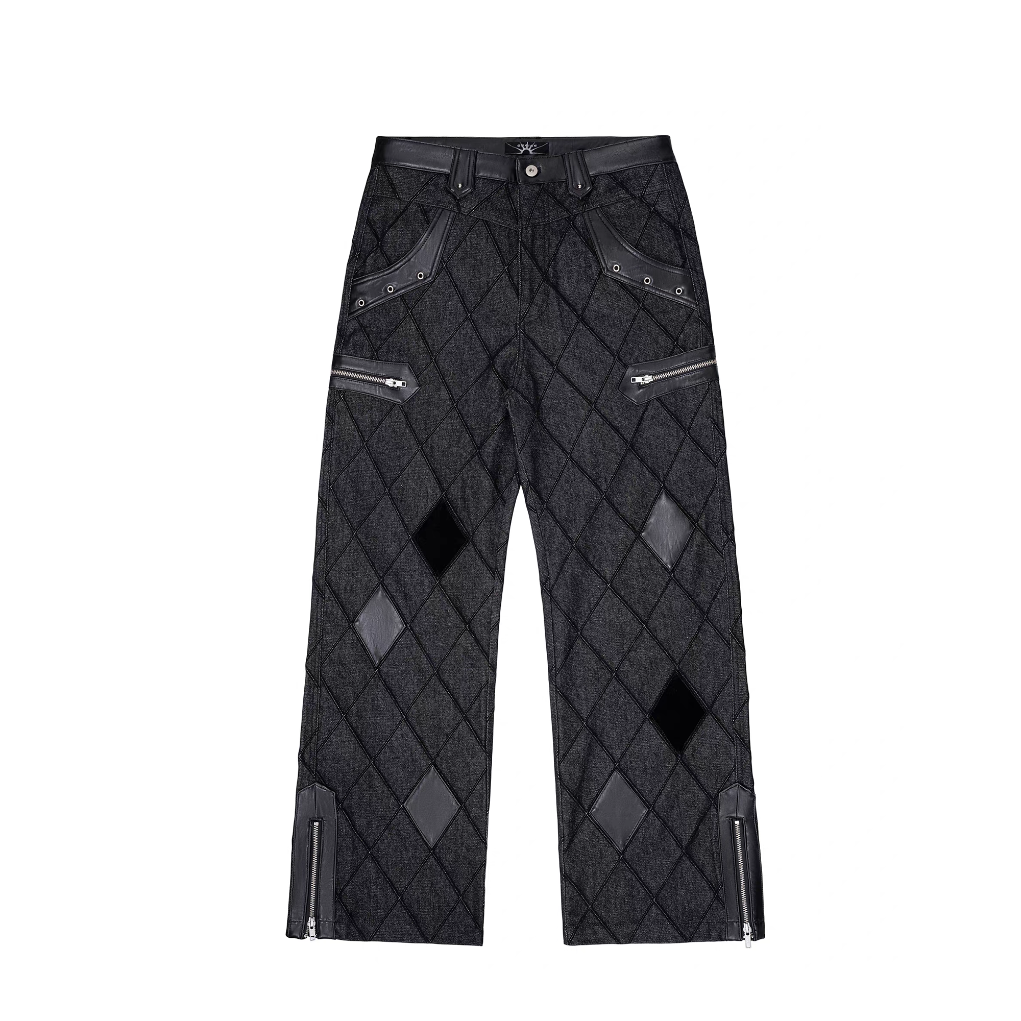 ESAIAS Diamond Faux Leather Patch Rivet Jeans