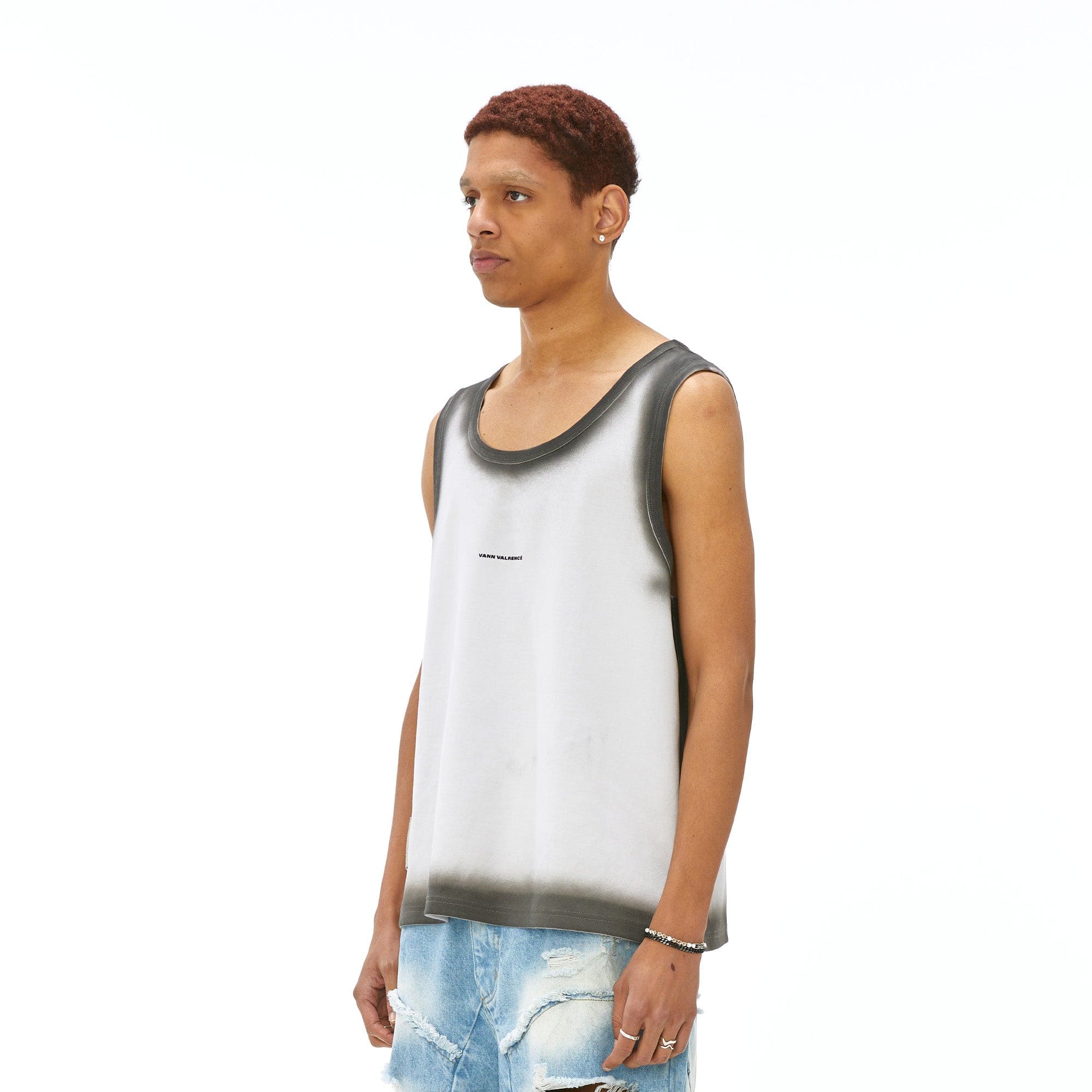 VANN VALRENCE Distressed Edge-Sprayed Oversized Tank Top