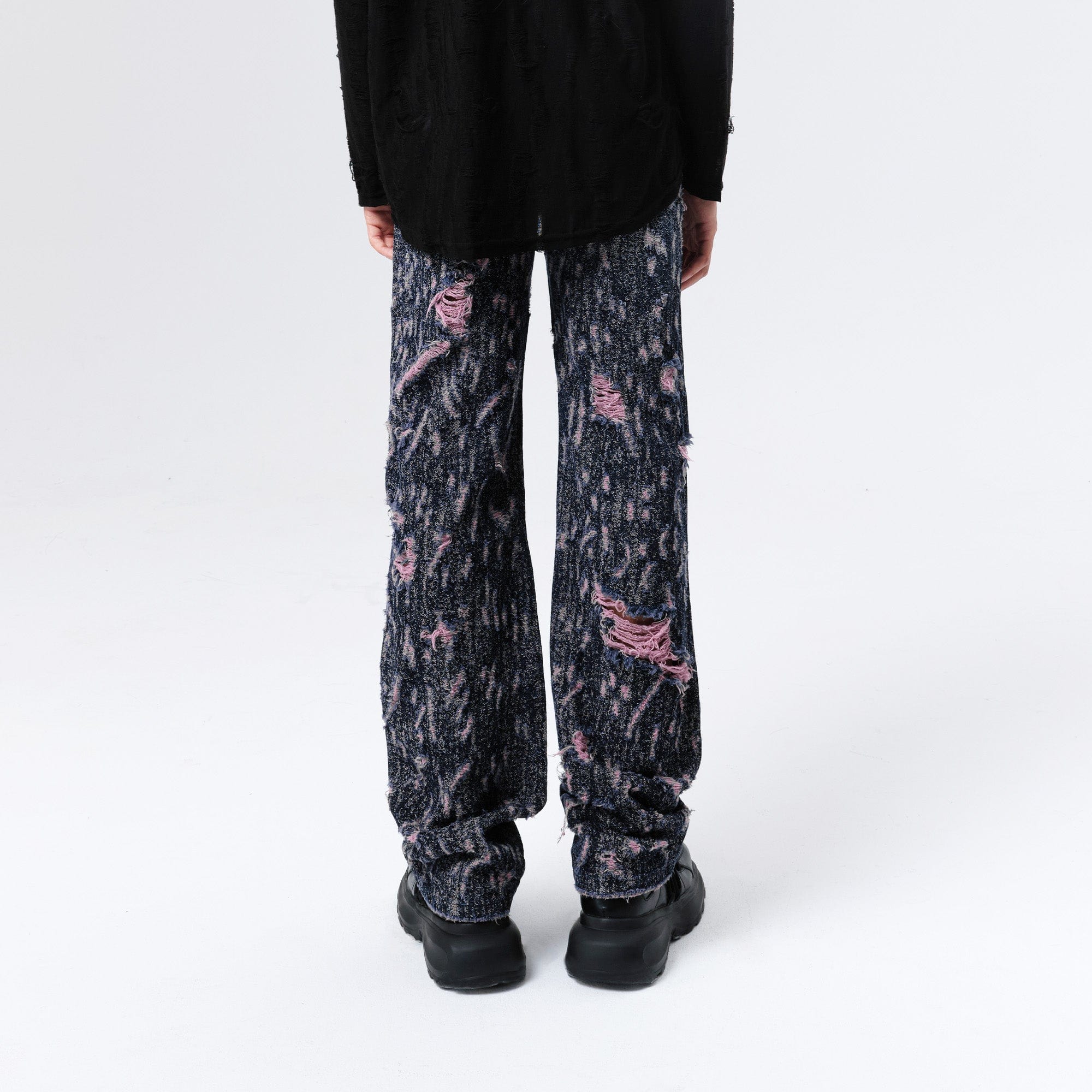 VANN VALRENCE Distressed Washed High-Waisted Straight-Leg Jeans