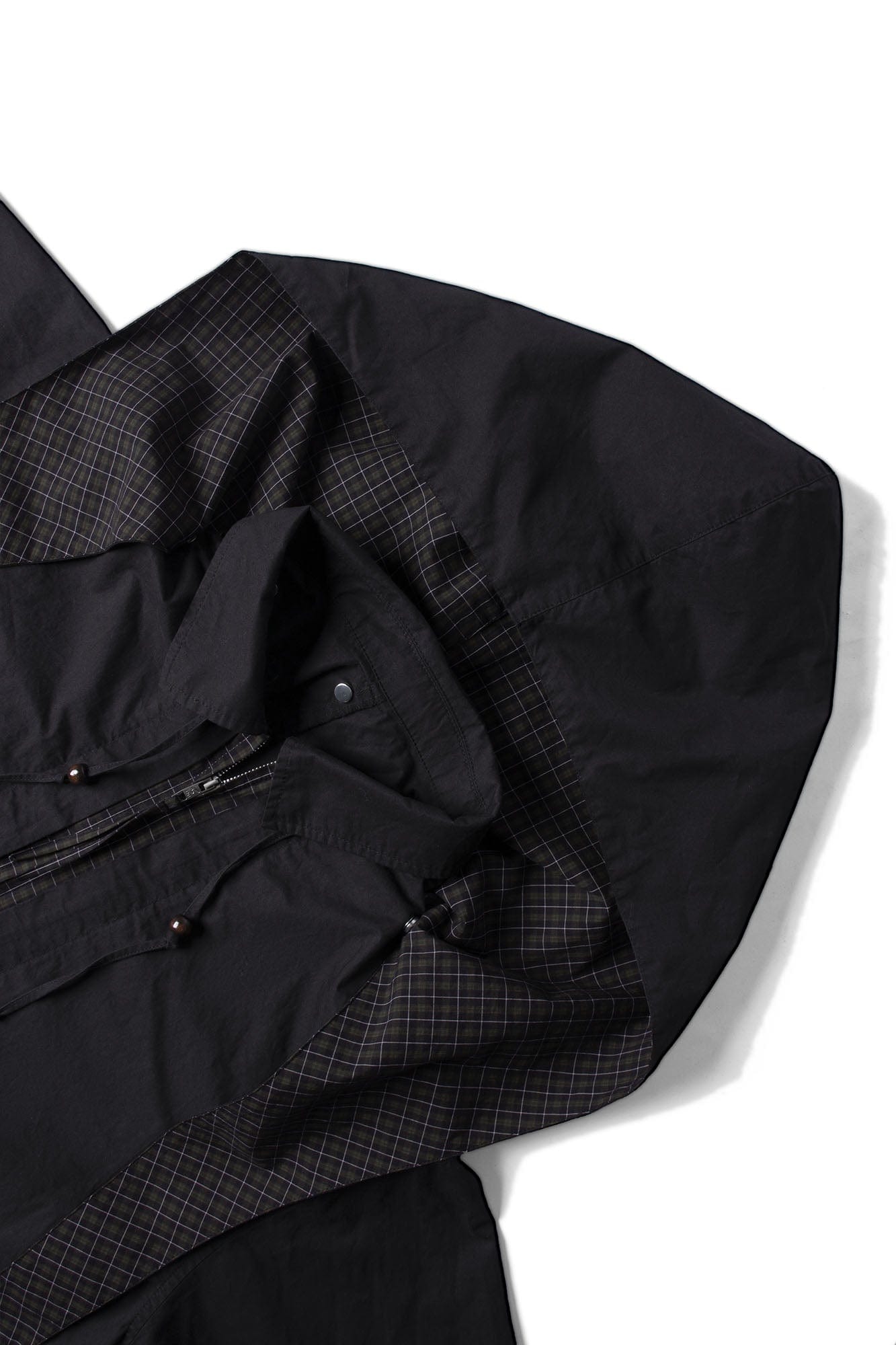 RELABEL Detachable Hood Beaded Ruched Shirt Black, premium urban and streetwear designers apparel on PROJECTISR.com, RELABEL